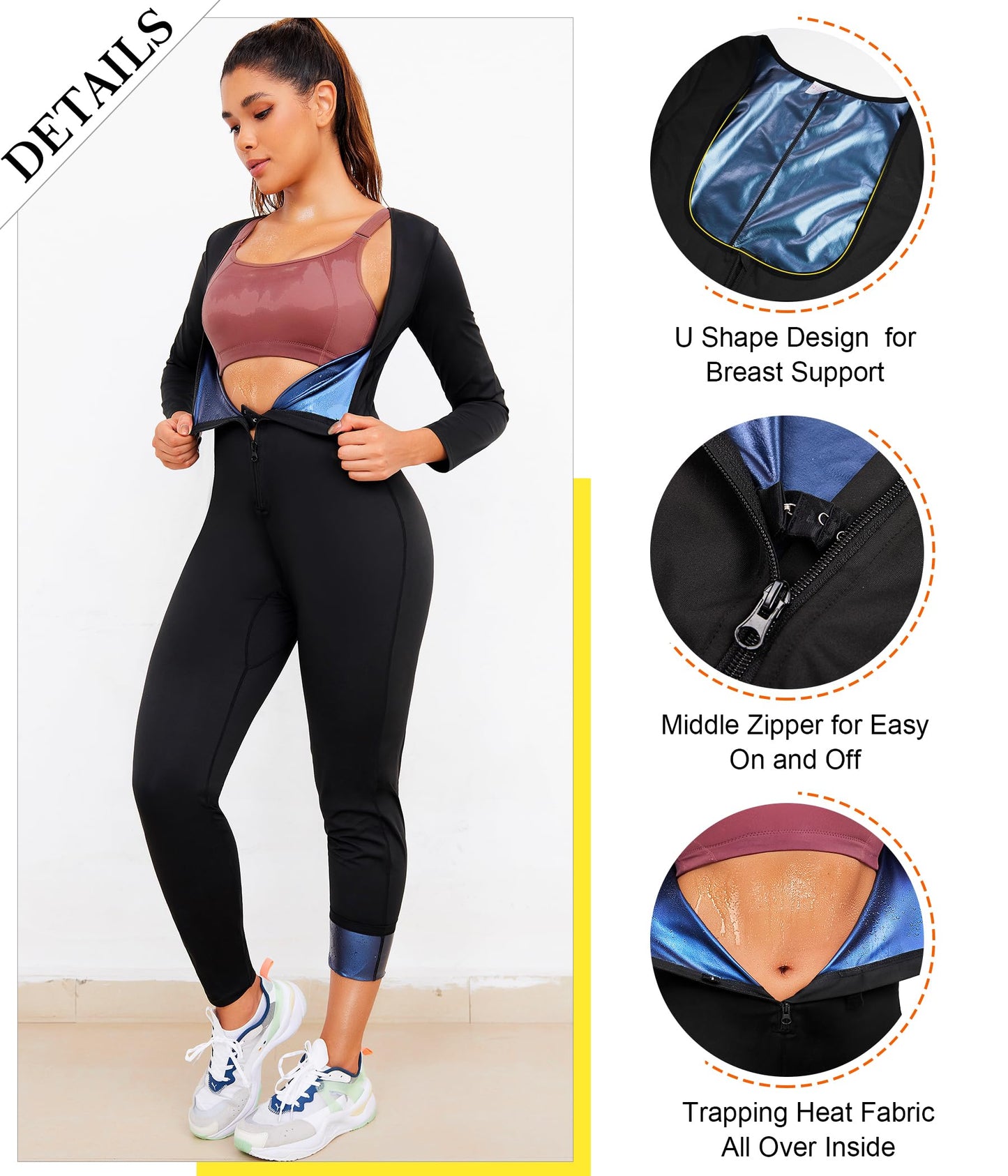 Junlan Sauna Suit for Women Full Body Compression Suit Sweat Jumpsuit Waist Trainer for Working Out(Black,Small)