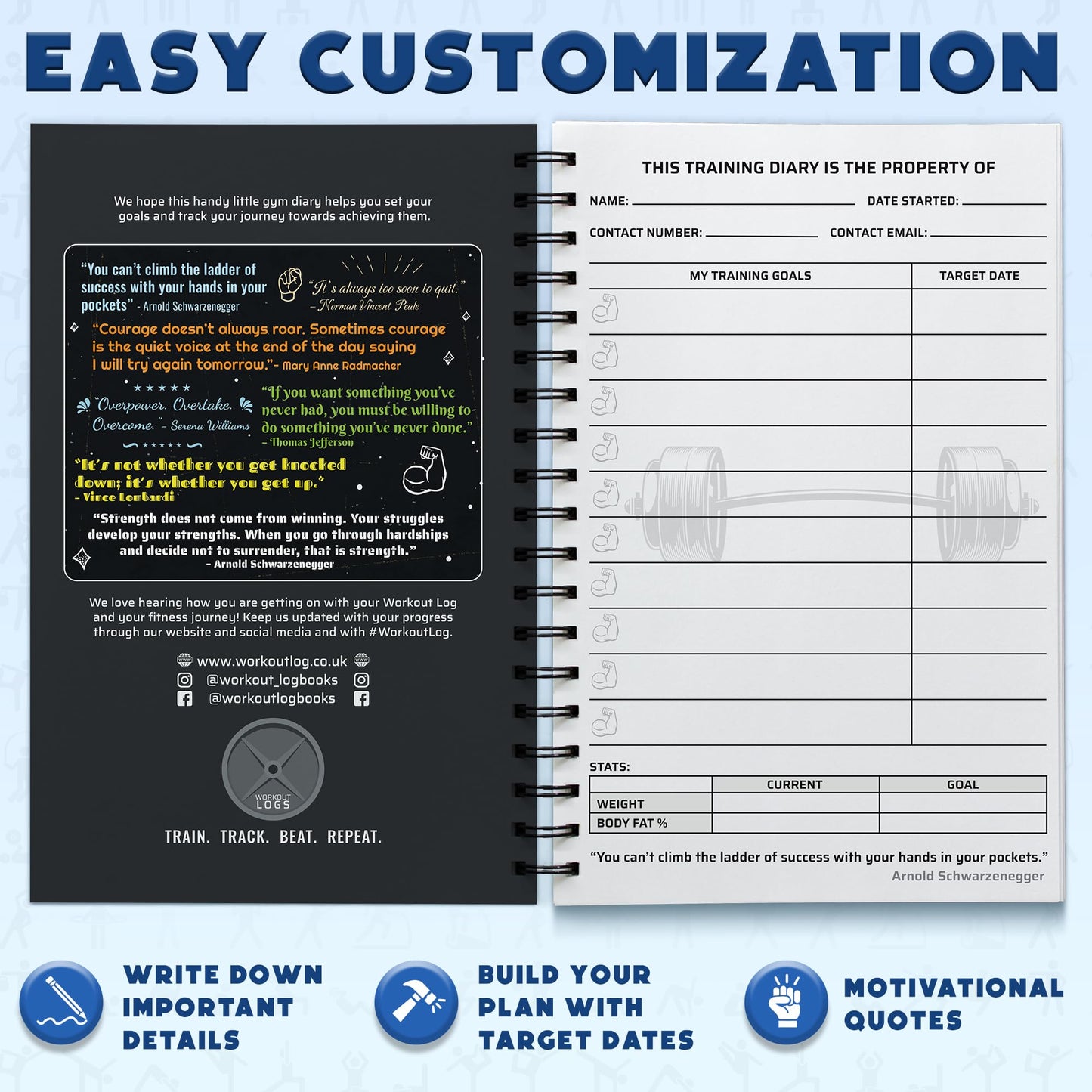 Workout Log Gym Workout Planner for Daily Fitness Tracking & Goals Setting - 2 Pack, A5 Size, 6” x 8”, Charcoal Gray - Men & Women Home & Gym Training Diary - Log Book Journal