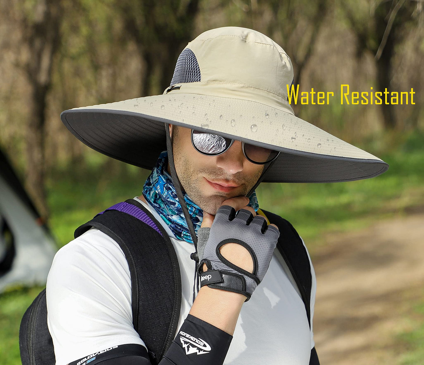 Leotruny Men Wide Brim Sun Hats UPF50+ Waterproof Breathable Bucket Hat for Fishing, Hiking, Camping (C04-light Grey)