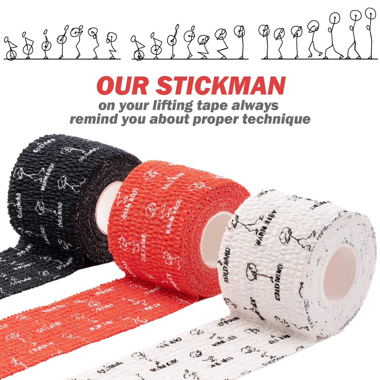WARM BODY COLD MIND 2" Premium Lifting Thumb Tape for Weightlifting - Hook Grip for Powerlifting, Strength/Cross Training, Deadlift, Weight Lifting, Athletic Finger Wrap (White 3 Rolls)