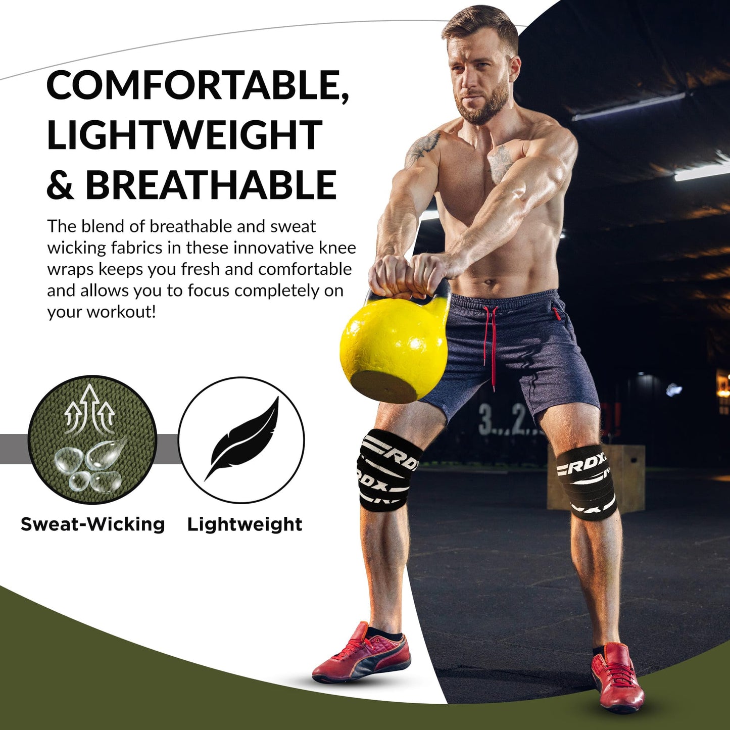 RDX Knee Wraps for Weightlifting, 78” Elasticated Straps Power Lifting Leg Press Support Gym Fitness Squats Workout Men Women