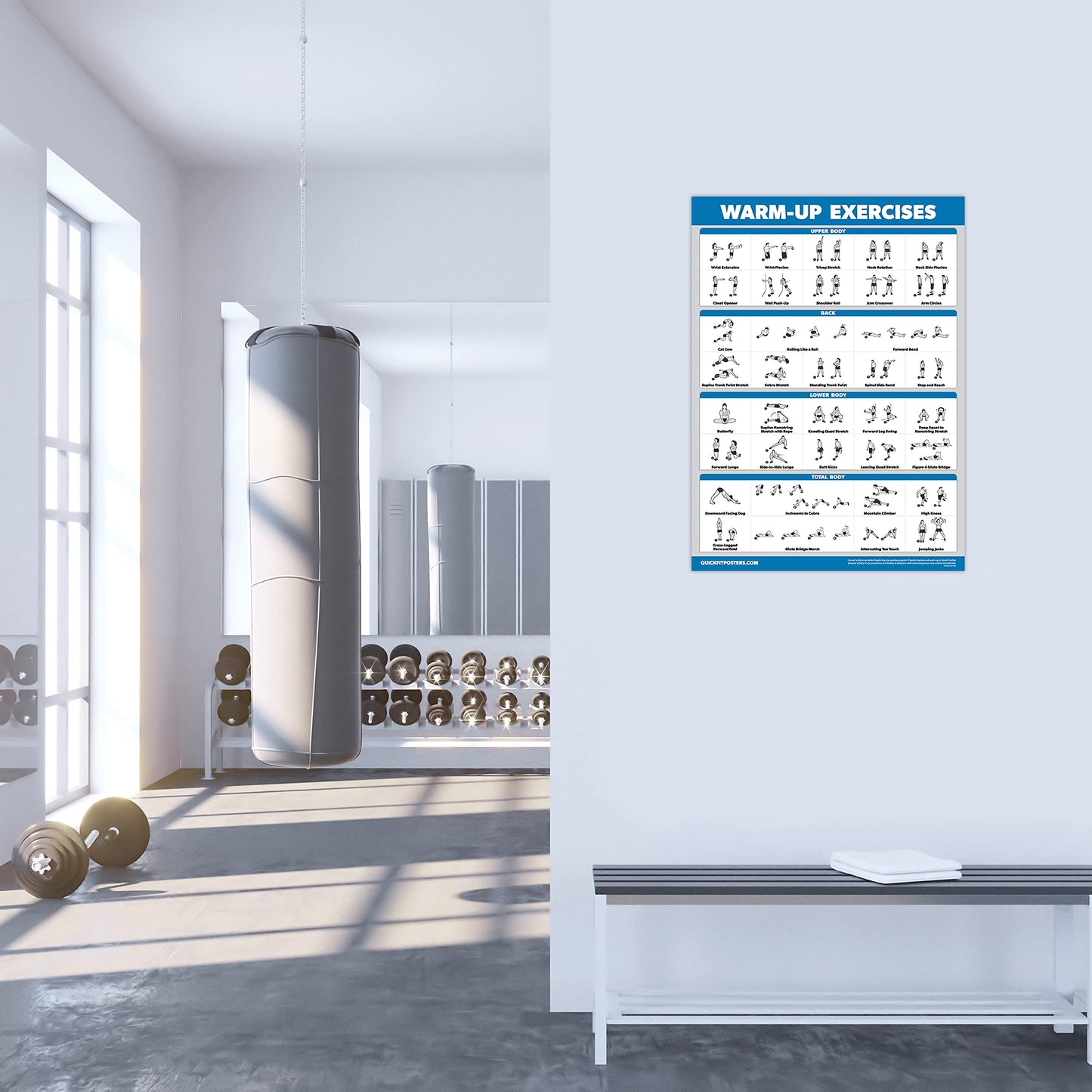 Palace Learning 4 Pack - Warm Up Exercises + Yoga Workouts + Stretching Exercises + Pilates Exercises - Set of 4 Workout Charts (LAMINATED, 18” x 24”)
