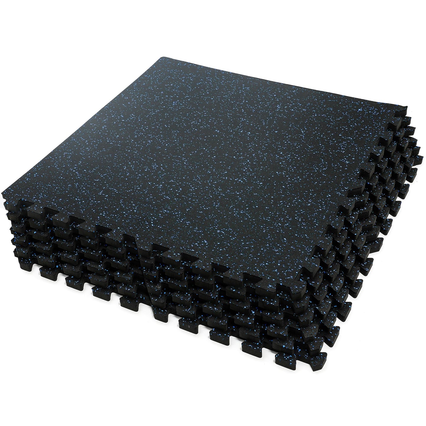 SUPERJARE 0.4'' Thick 6 Pcs 24 Sq Ft Rubber Top Exercise Equipment Mats, High Density EVA Foam Mats with Rubber Top, Interlocking Gym Flooring for Home Gym, Protective Workout Mat, Black/Blue