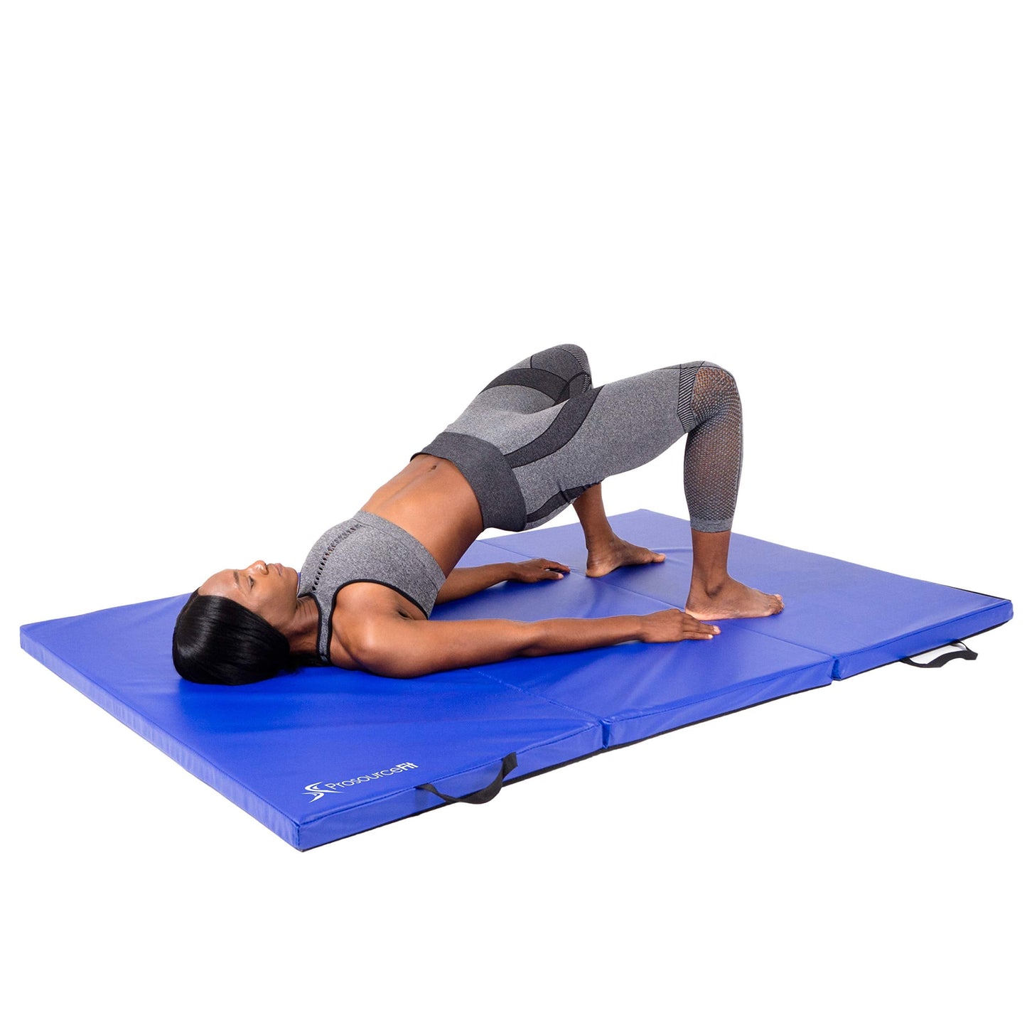 ProsourceFit Tri-Fold Folding Thick Exercise Mat 6’x4’ with Carrying Handles for Tumbling, Martial Arts, Gymnastics, Stretching, Core Workouts, Blue