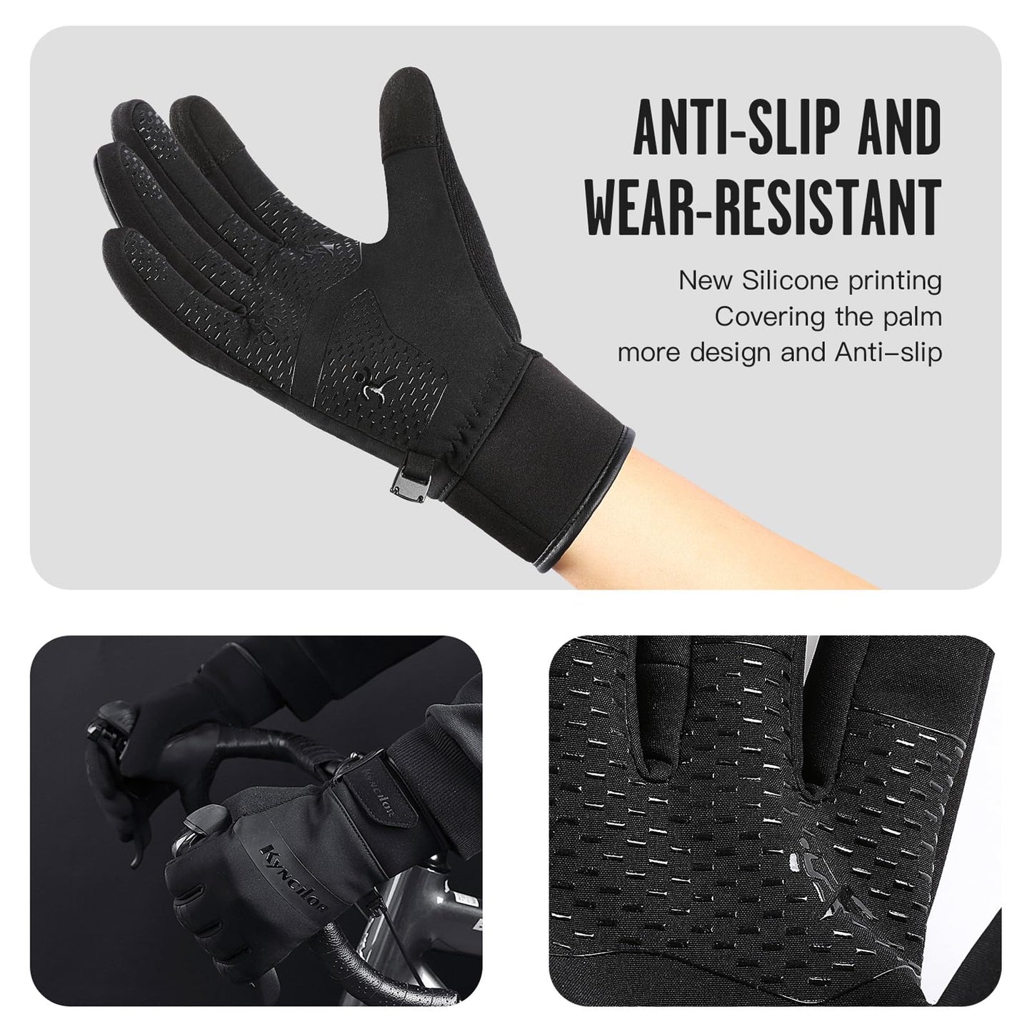 FOXLVDA 10℉ Winter Gloves Men Women, Waterproof Windproof Thermal Touch Screen Gloves, with Non-Slip Grip and Warm Lining for Cold Weather Cycling, Driving, Hiking, Running, Golf, Ski (Black, Medium)