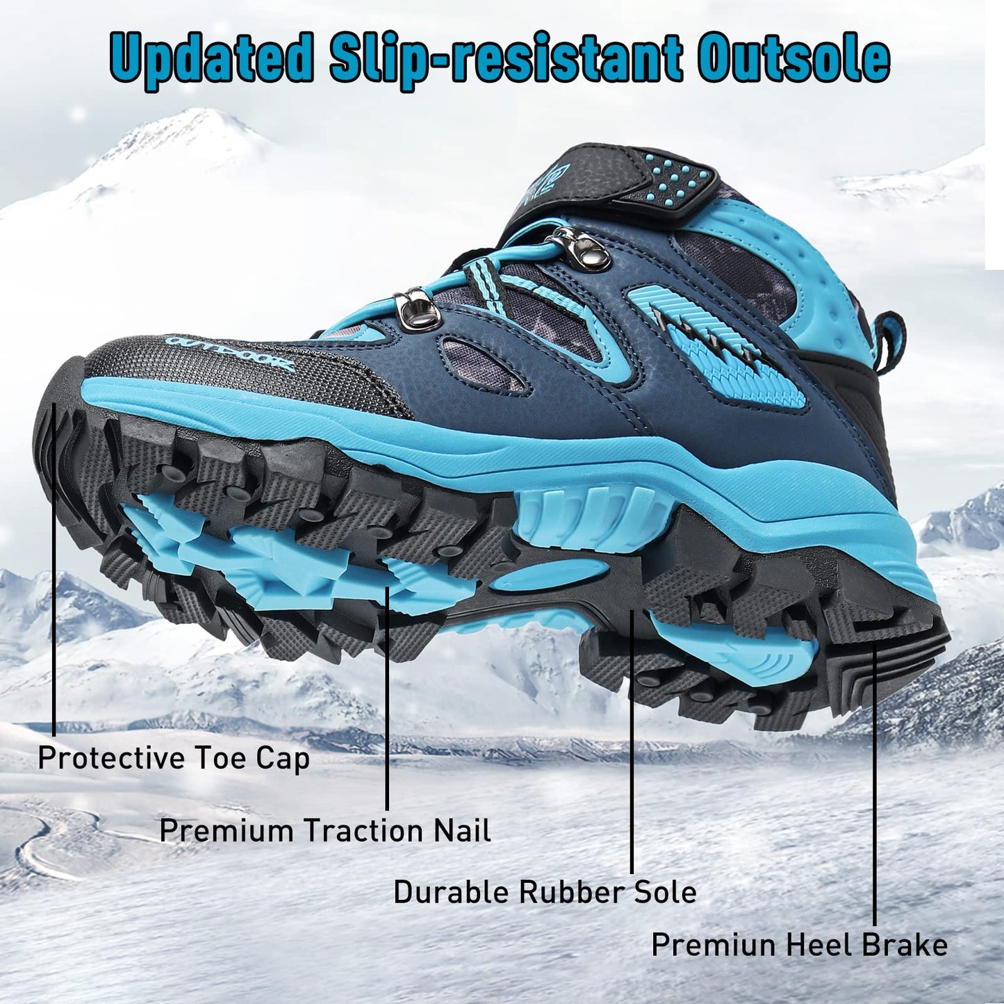 VITUOFLY Boys Hiking Boots Kids Warm Winter Snow Boots Girls Hiking Shoes Outdoor Adventure Trekking Shoes Anti-skid Sneakers Steel Buckle Black Blue Size 1