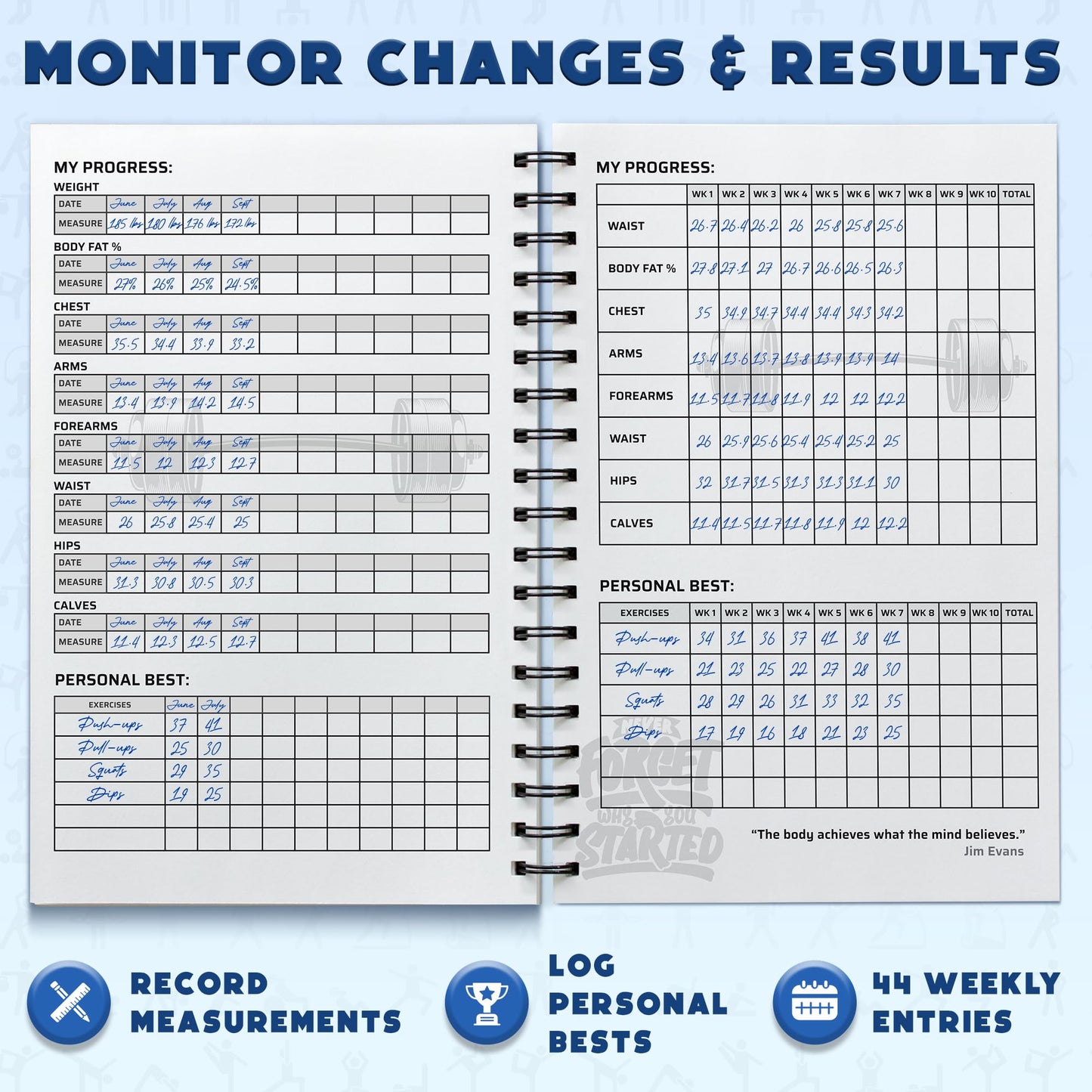 Workout Log Gym Workout Planner for Daily Fitness Tracking & Goals Setting - 2 Pack, A5 Size, 6” x 8”, Charcoal Gray - Men & Women Home & Gym Training Diary - Log Book Journal