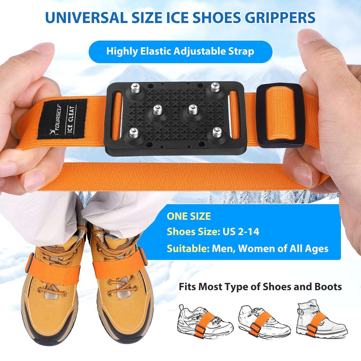 SYOURSELF Ice Cleats Crampons for Shoes and Boots, Rotatable Mid-Sole Traction Cleats Shoe Spikes for Snow and Ice, Non Slip Tungsten Spikes Ice Shoes Grippers for Men Women Winter Indoor/Outdoor