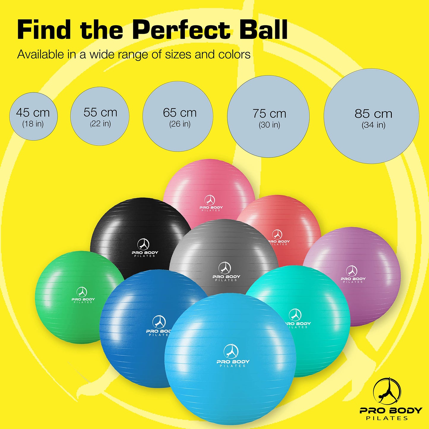 ProBody Pilates Ball Exercise Ball, Yoga Ball Chair, Multiple Sizes Stability Ball Chair, Gym Grade Birthing Ball for Pregnancy, Fitness, Balance, Workout and Physical Therapy (Silver, 65 cm)
