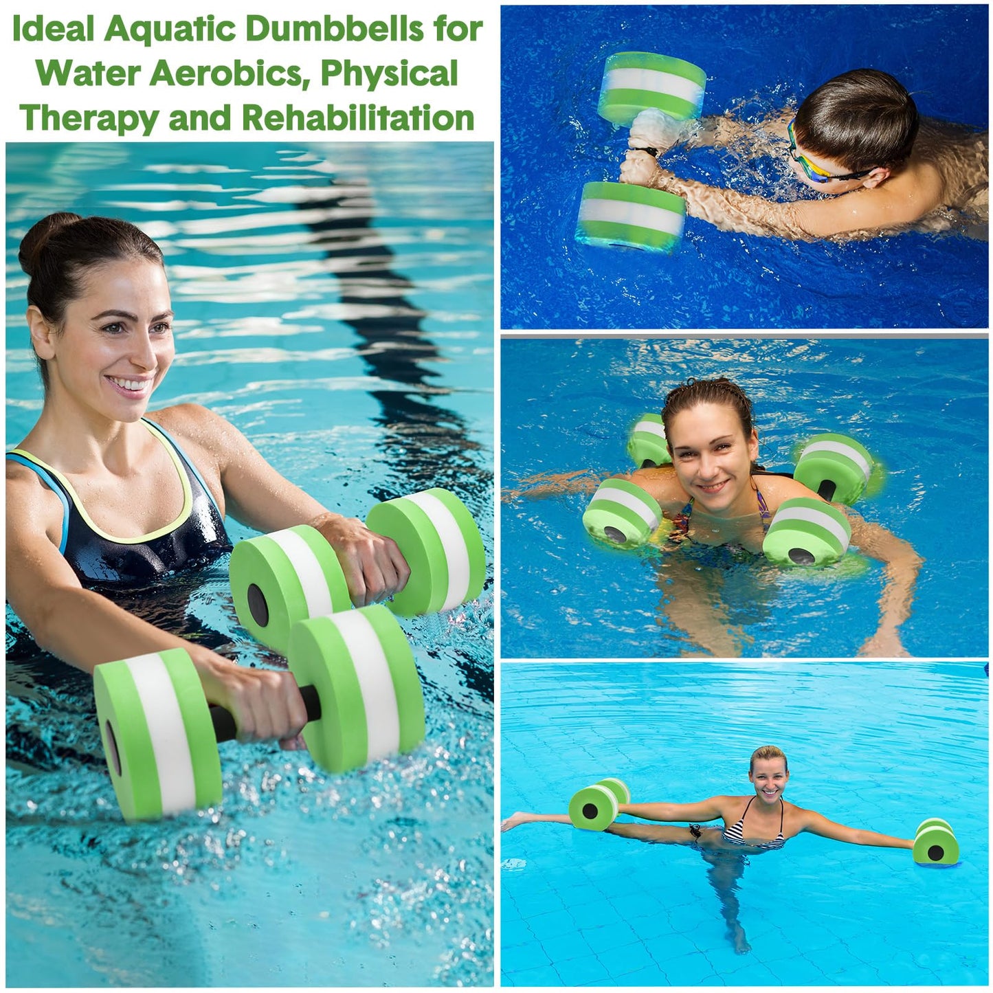 Motionchic 5 Pcs Aquatic Exercise Set Including 2 Ankle Swimming Weights 2 Lightweight Aquatic Exercise Dumbbells and Swim Belt Pool Exercise Equipment for Aquatic Aerobics Exercise (Green)