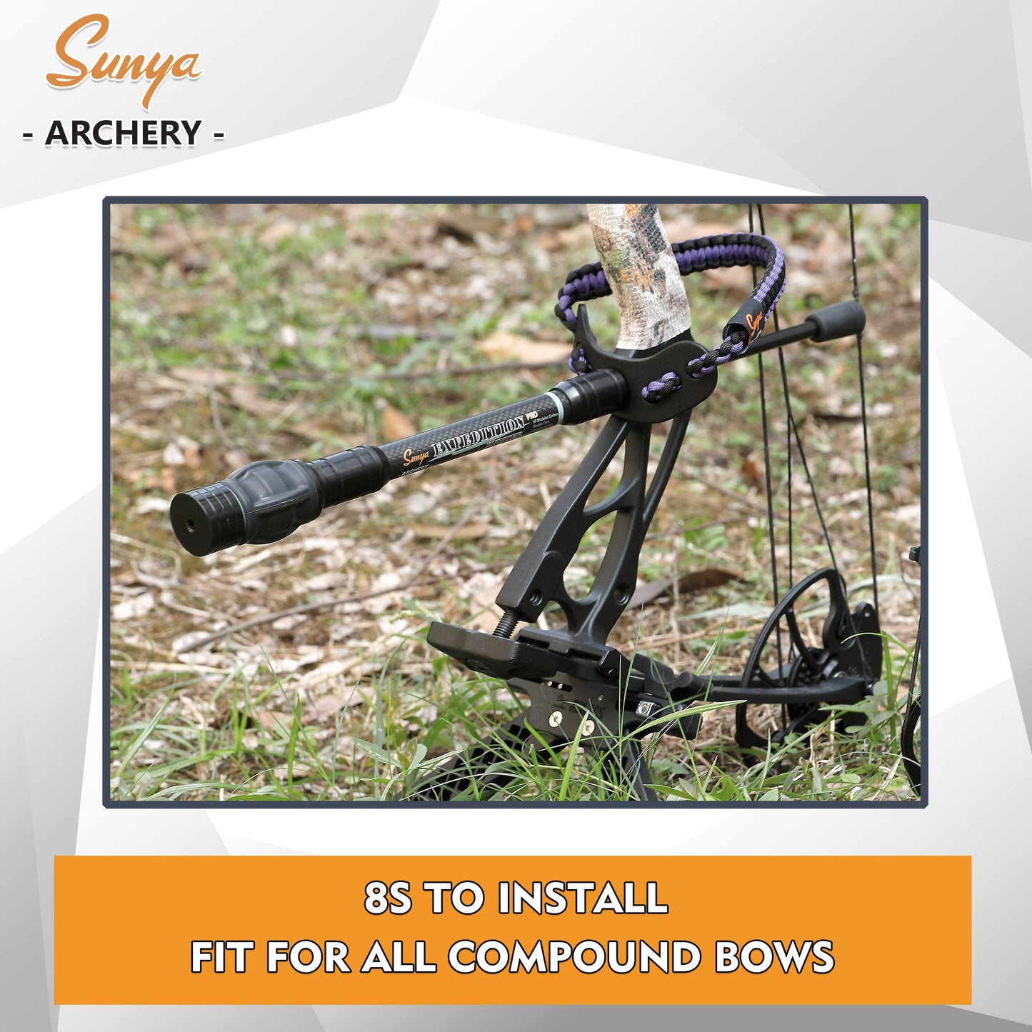 SUNYA Archery 15inch Bow Stabilizer for Compound Bow and Recurve Bow, Carbon Fiber Body, Flexible Core with Damping System and Weights, Expedition Pro Series (Black EP15)