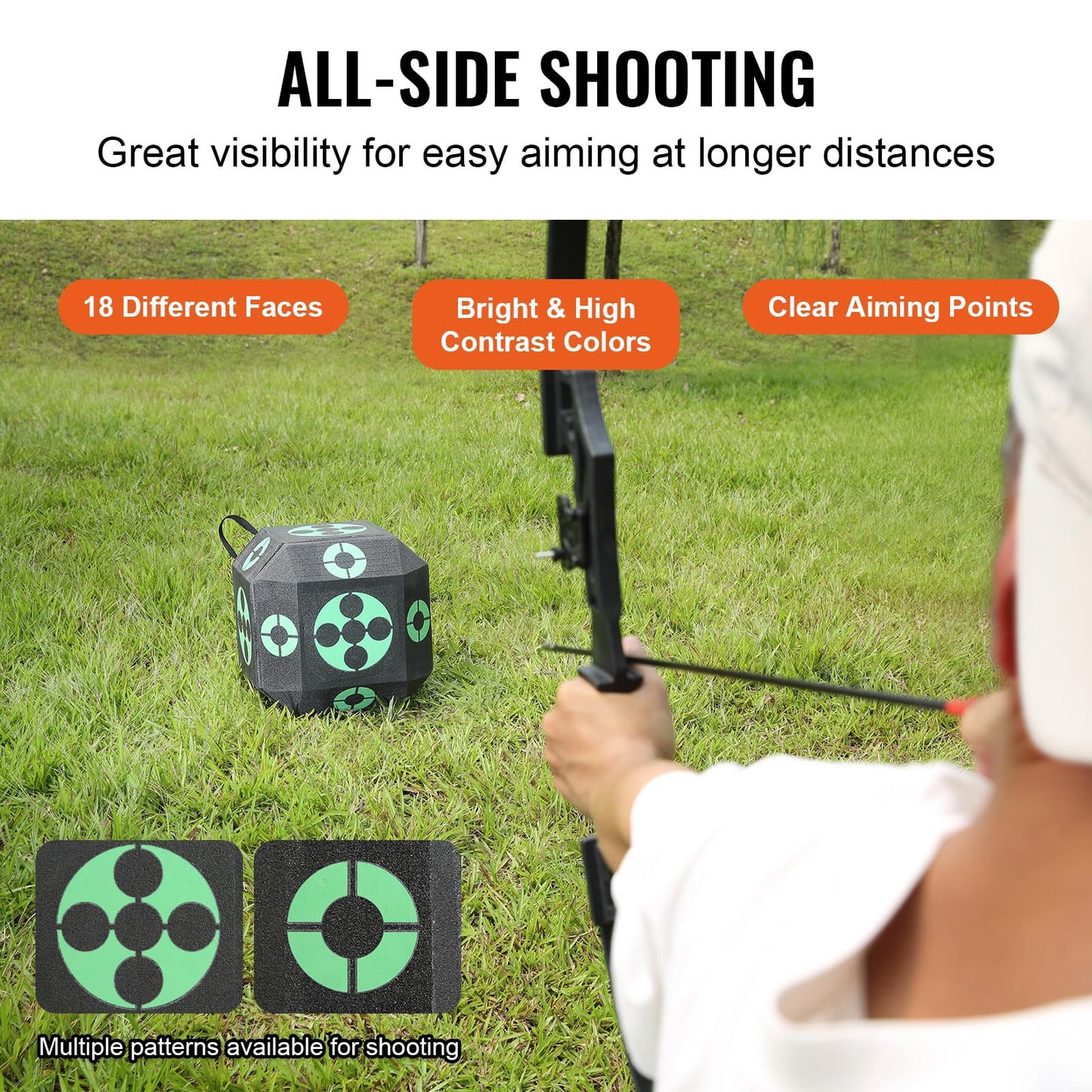 VEVOR Archery Target Block, 15"x15" All-Side Block Target Block, Outdoor Portable Crossbow Target with Carry Handle, Easy Arrow Removal, Great Visibility, Lightweight, Easy to Transport, Black