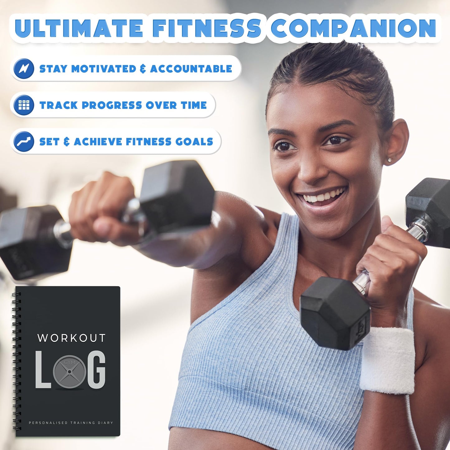 Workout Log Gym Workout Planner for Daily Fitness Tracking & Goals Setting - 2 Pack, A5 Size, 6” x 8”, Charcoal Gray - Men & Women Home & Gym Training Diary - Log Book Journal