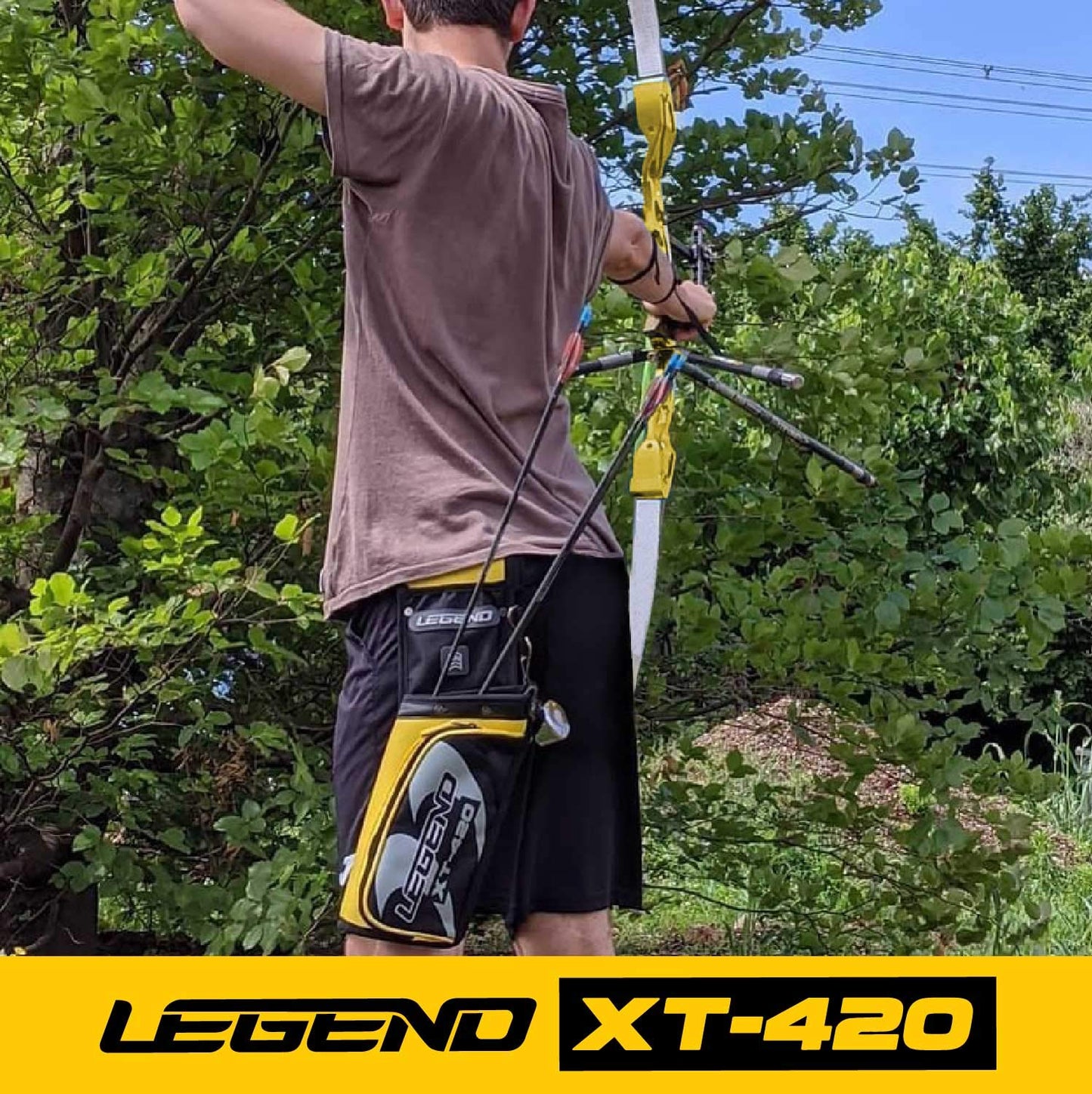 LEGEND XT420 Archery Field Quiver for Arrows - Left Handed Archery Hip Quiver with Belt, 3 Arrow Compartments - Storage Pocket for Archery Accessories - Nylon Material - 5.25"x1.5"x16" Yellow