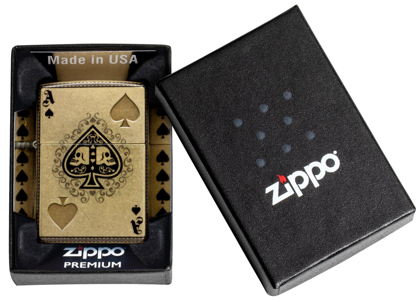 Zippo Ace of Skulls Design 540 Tumbled Brass Pocket Lighter