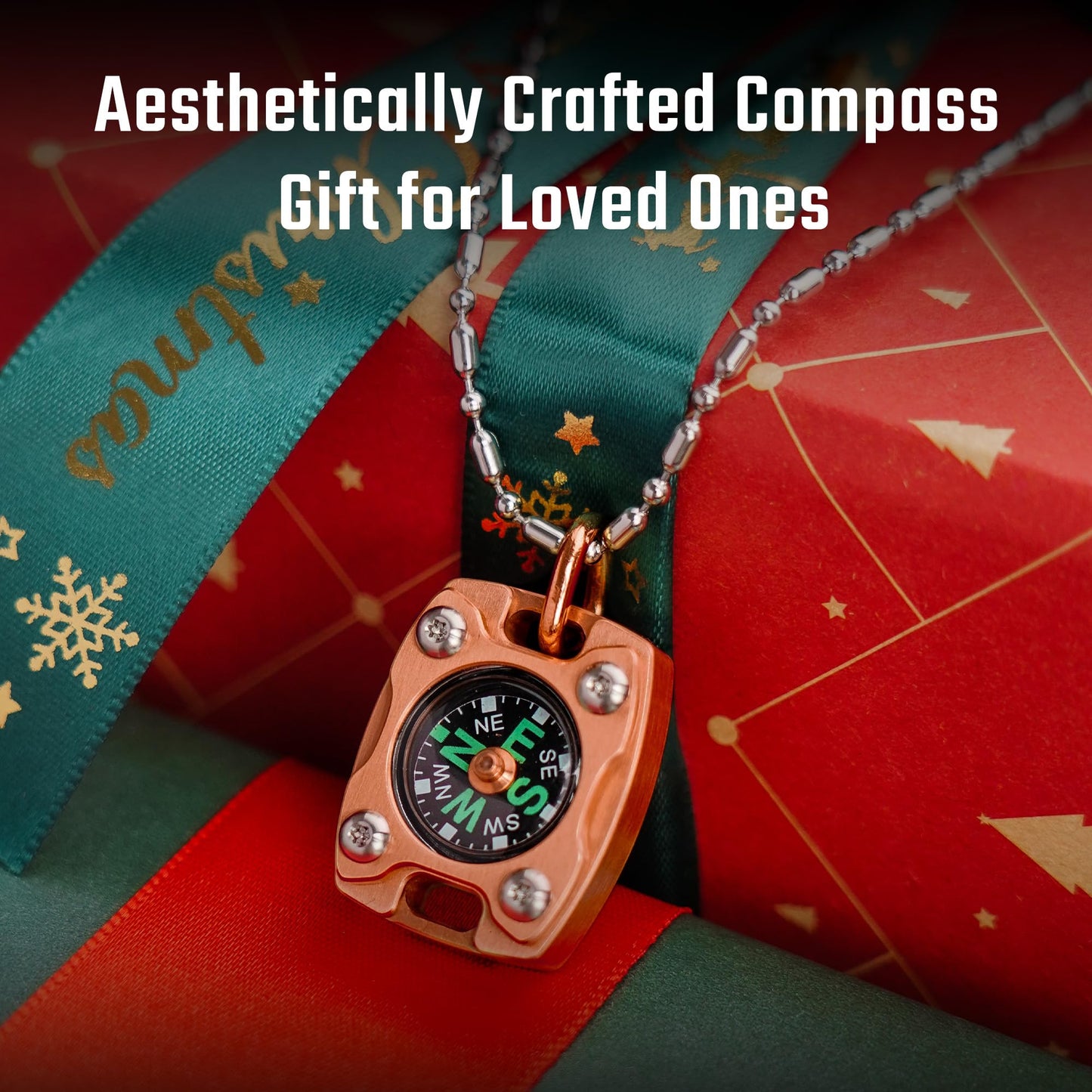 Mecarmy Mini Compass Titanium/Brass, Pocket Compass Hiking Survival, Small Waterproof Ipx5 Hiking Compass Keychain, Special Compass Necklace, Survival Hiking Gear Graduation Present for Women Men