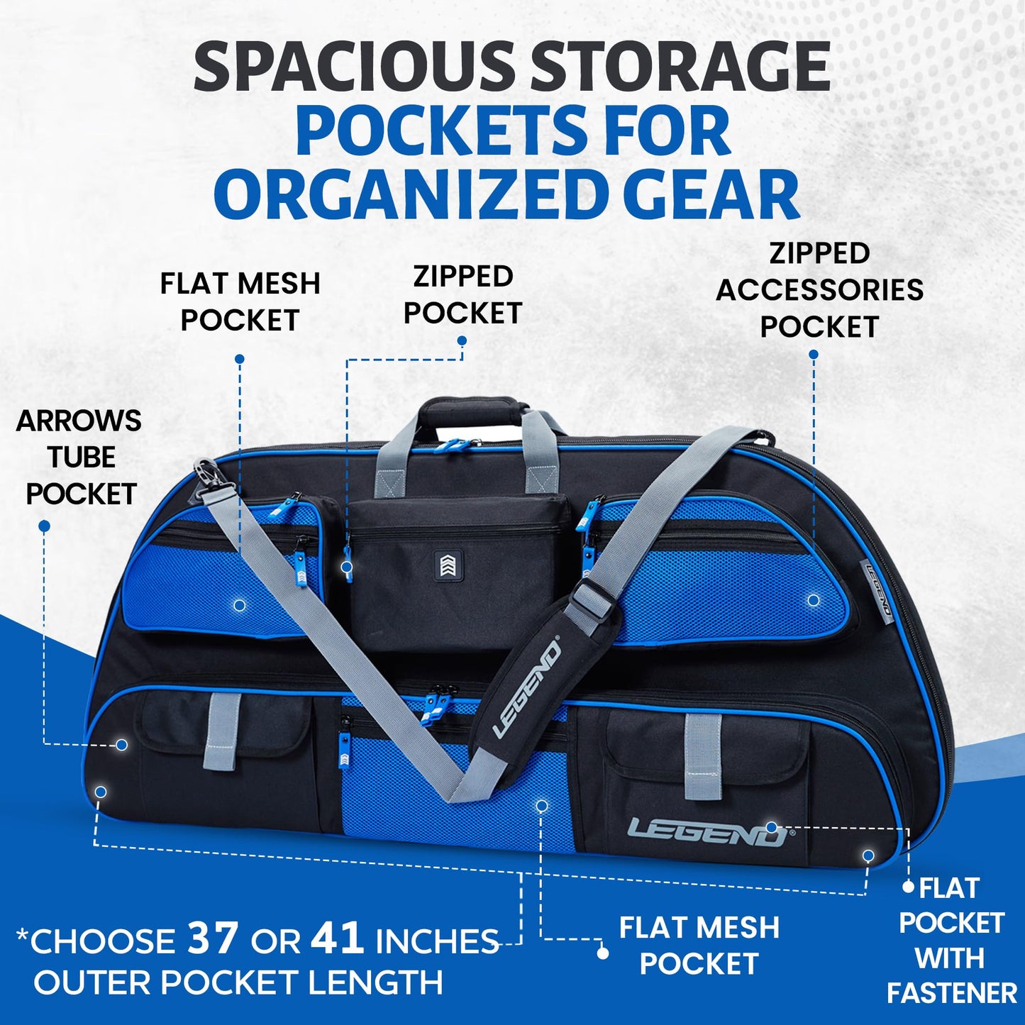Legend Apollo Travel Compound Bow Case - Soft Bow Case with Spacious Storage Pockets & Lightweight Design - Shock Absorbing Foam Padding & Tricot Lining, Arrow Tube Holder - 40" & 44" Interior