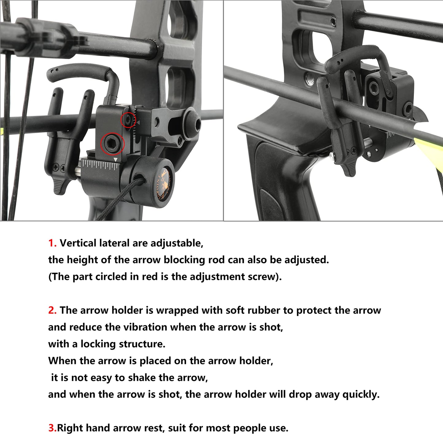 AMEYXGS Drop Away Arrow Rest for Compound Bow Right/Left Hand Compound Bow Arrow Rest with Locking Structure (Right Hand, Black)