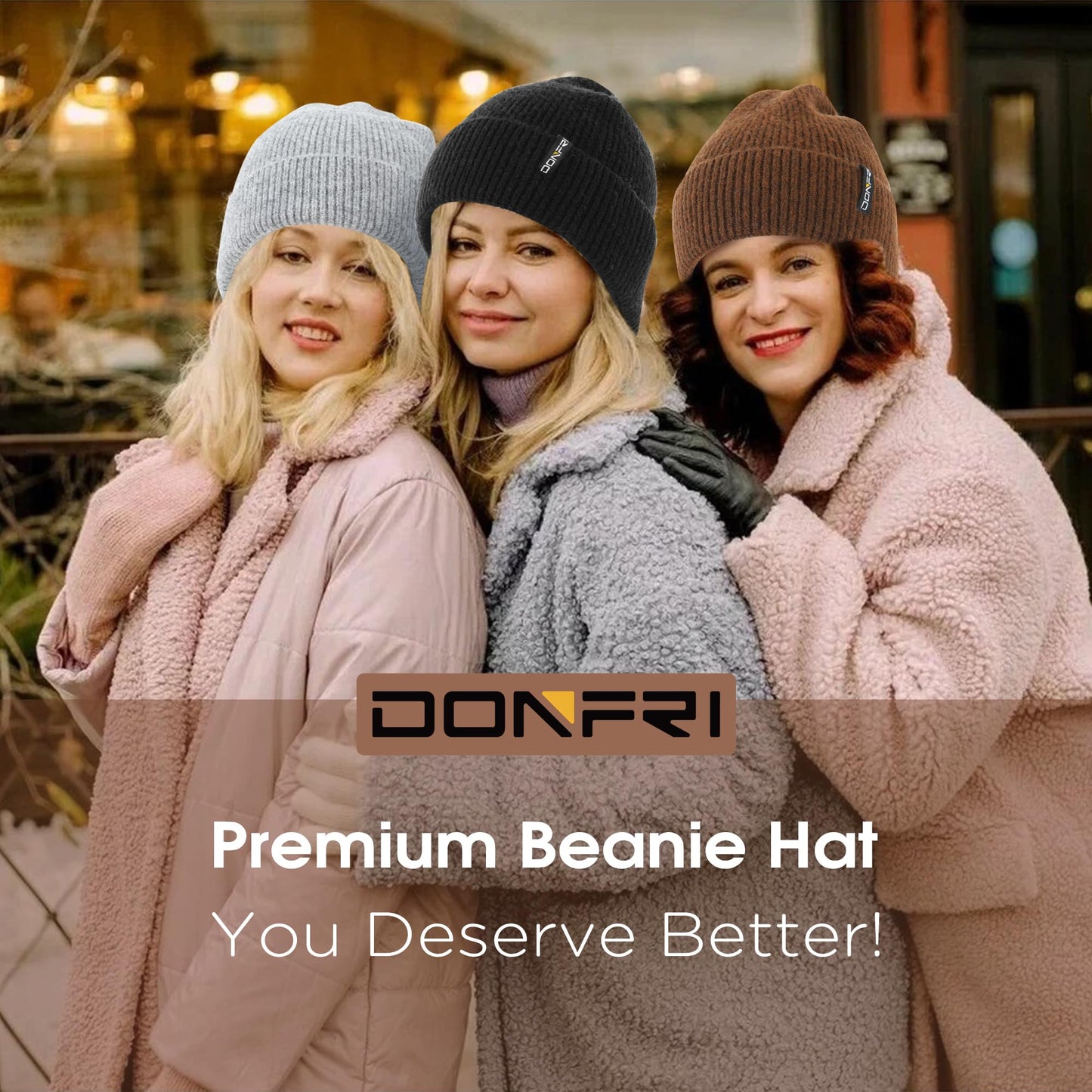 Donfri Wool Winter Beanie Hats Men Women Black Beanie Fleece Lined Super Soft Warm for Winter Skull Knit Beanie Gift