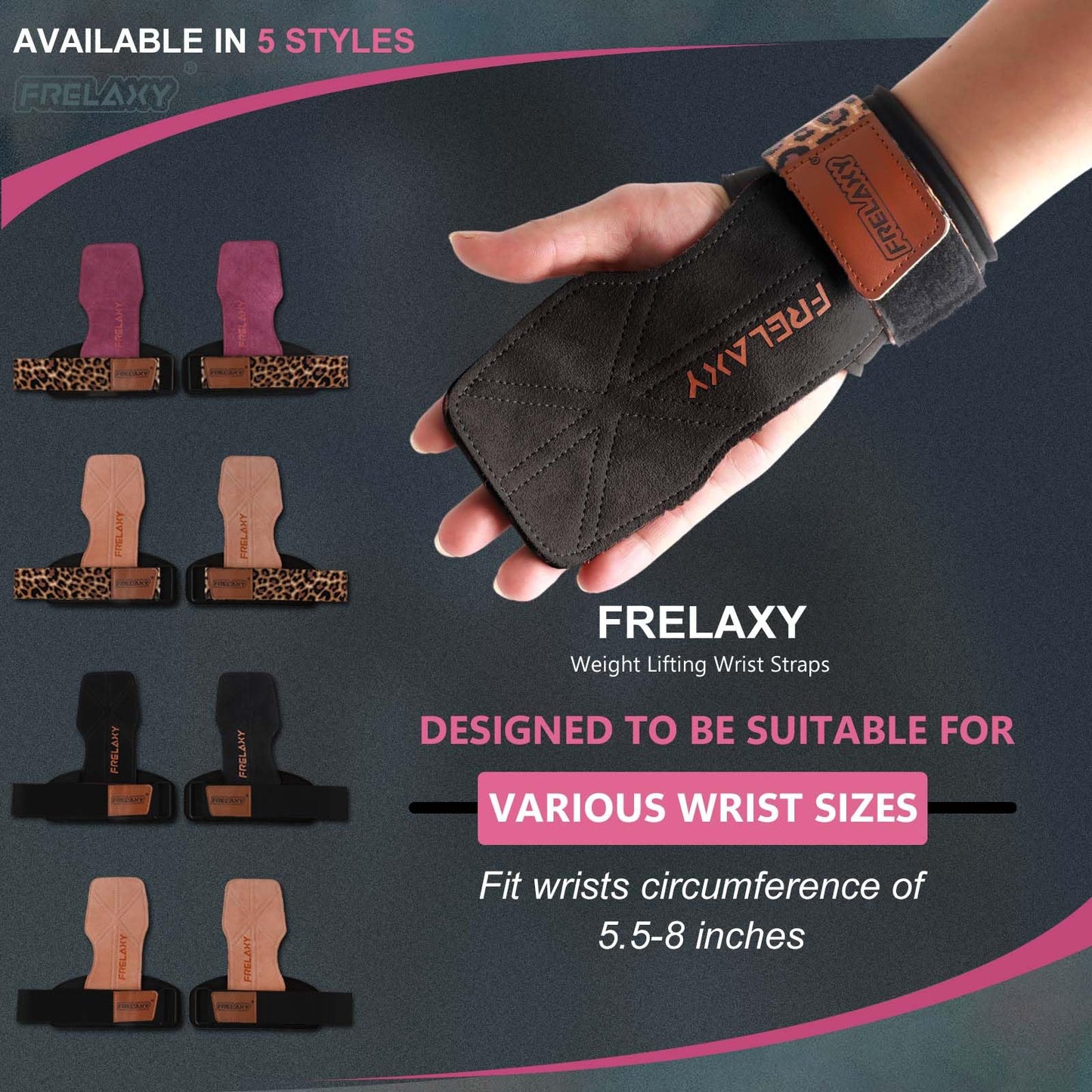 Frelaxy lifting Grips Women and Men, Weight lifting Wrist Straps with Cushion Wrist Loop, Double Layer Leather, and Storage Pouch, Gym Gloves for Deadlift and Powerlifting (Black/Leopard)