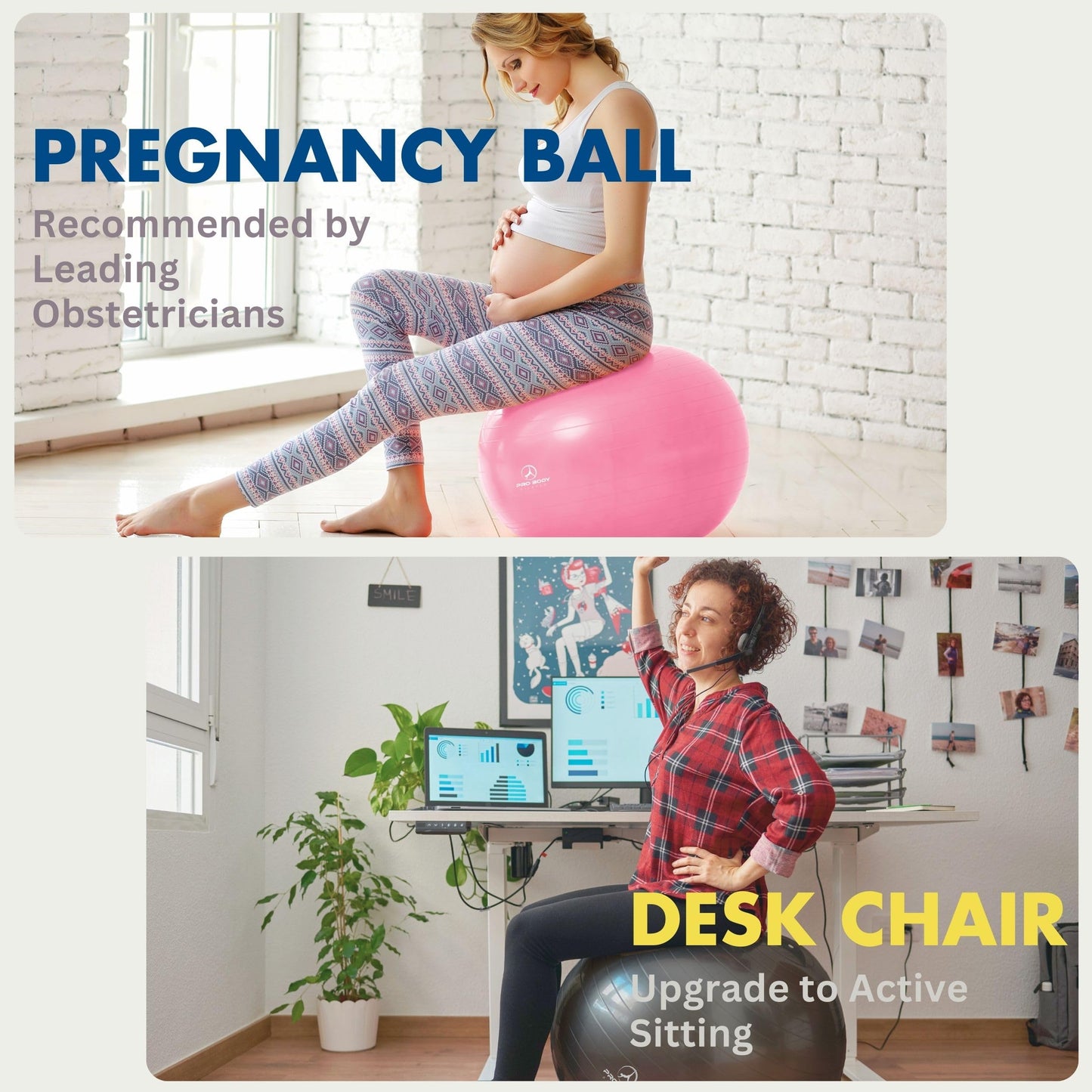 ProBody Pilates Ball Exercise Ball, Yoga Ball Chair, Multiple Sizes Stability Ball Chair, Gym Grade Birthing Ball for Pregnancy, Fitness, Balance, Workout and Physical Therapy (Silver, 65 cm)