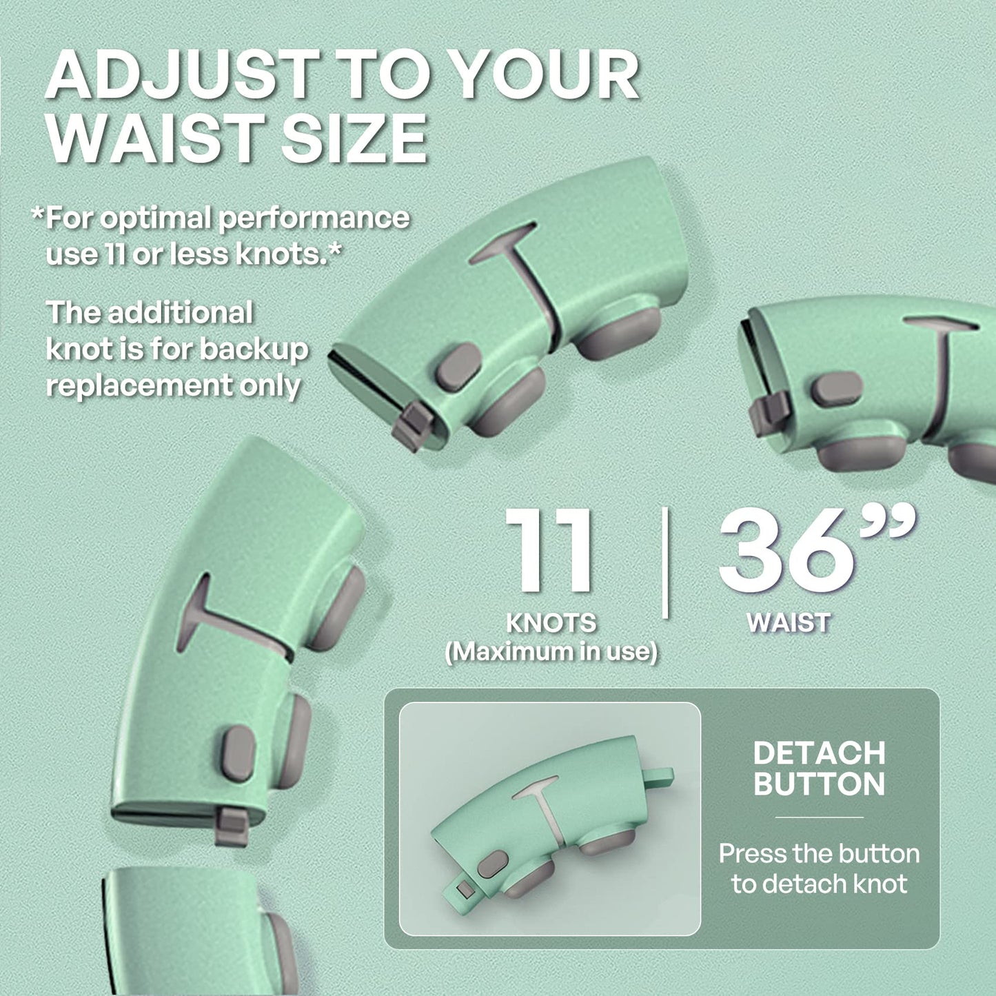 Leann L!fe 11+1 Spare Knots Waist 36" with Counter, Smart Weighted Hula Hoop for Adults Weight Loss, Infinity Hoop, Children Adult Home Outdoor Fitness Exercise, Abdominal Toner, Green