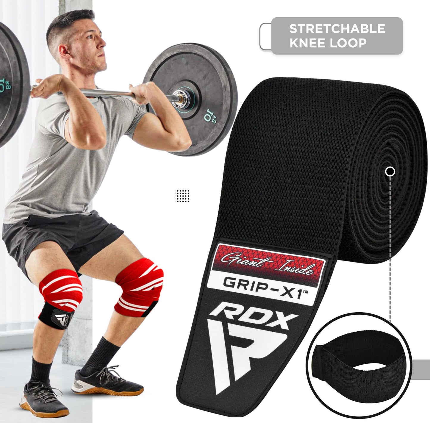 RDX Knee Wraps for Weightlifting, 78” Elasticated Straps Power Lifting Leg Press Support Gym Fitness Squats Workout Men Women