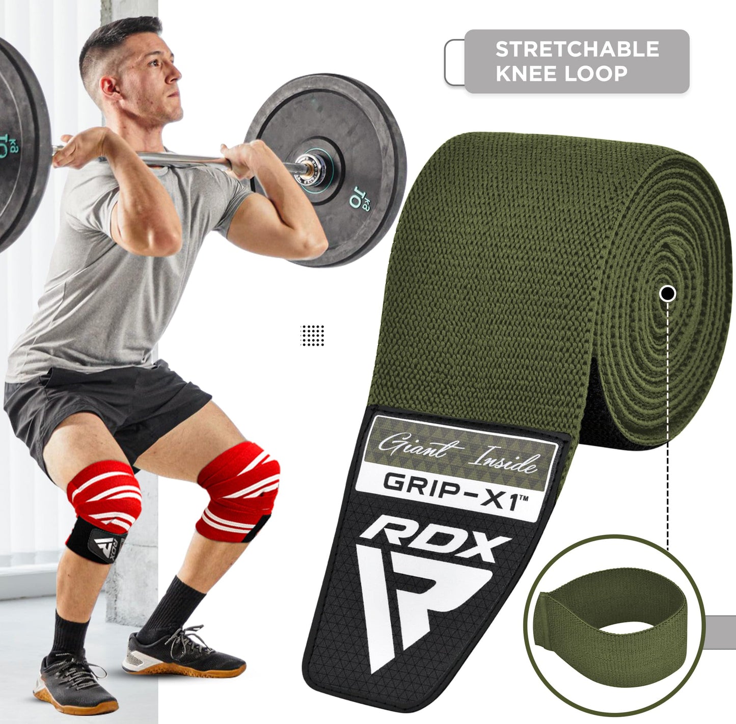 RDX Knee Wraps for Weightlifting, 78” Elasticated Straps Power Lifting Leg Press Support Gym Fitness Squats Workout Men Women