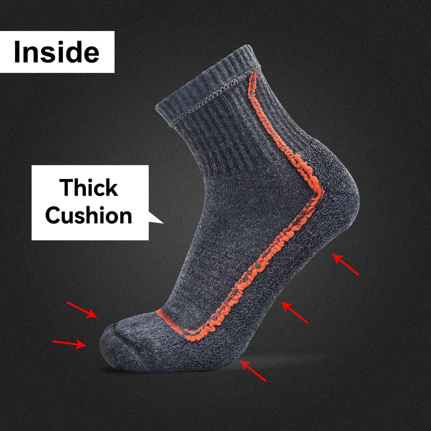 Socks Daze Women's Wool Boot Ankle Socks for Cold Weather Youth Boys Girls Warm Comfort Thick Cushioned Soft Socks for Running Hiking Jogging, Medium, 4 Pairs Dark Grey