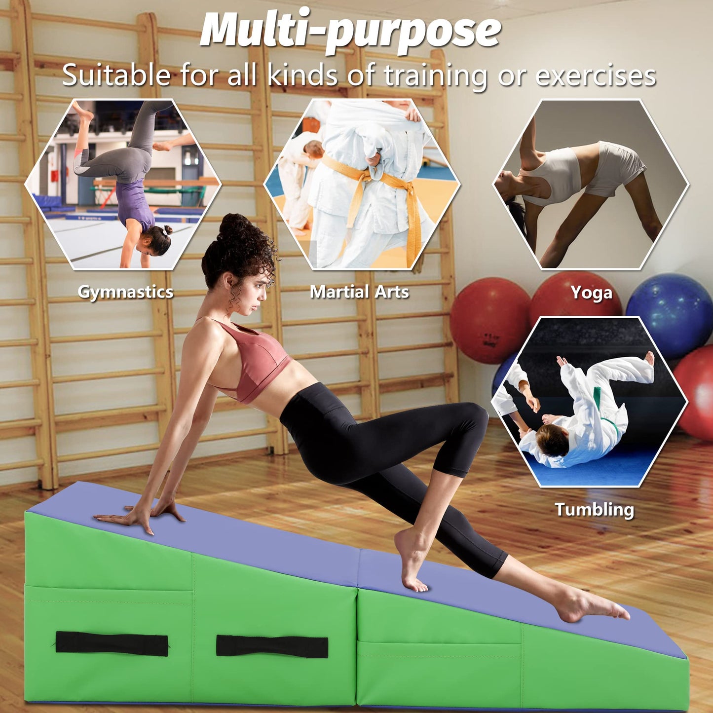 BestMassage Gymnastics Mat Incline Mat Tumbling Mat Folding Gymnastic Tumbling Mat Indoor/Outdoor Exercise Mat Home Gym Yoga Mat with Handle