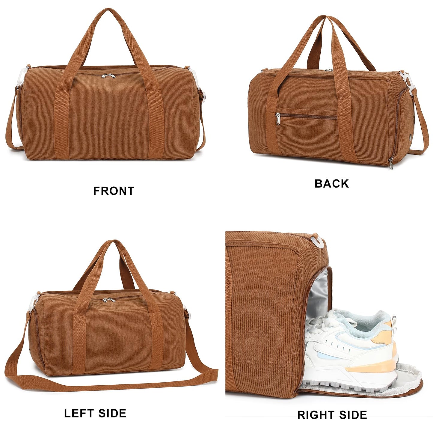 Duffle Bag for Gym Sports Women Girls Workout Travel Bag Weekender with Shoe Compartment and Wet Pocket (Corduroy-tan)