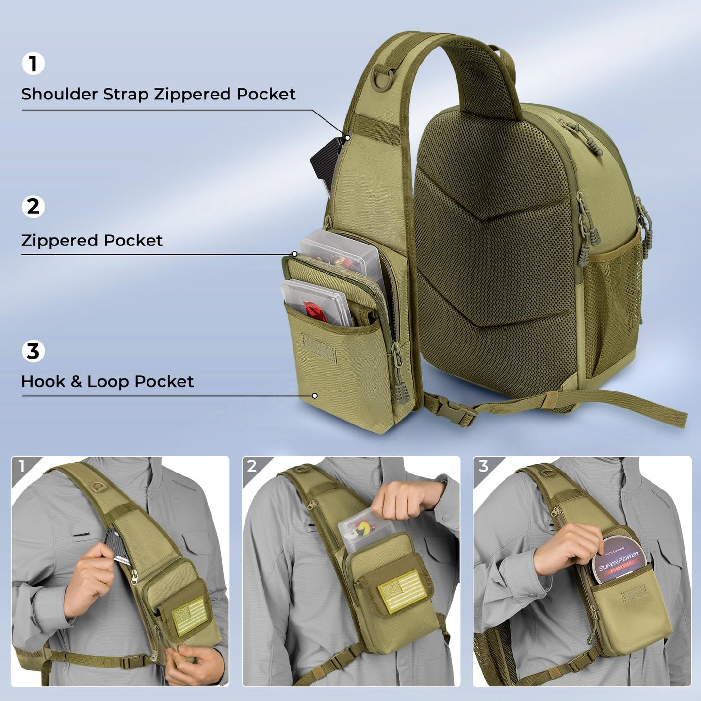 KastKing Karryall Fishing Sling Tackle Bag with 2 Tackle Trays, Tactical Fishing Tackle Storage Bag, Fishing Gear Storage
