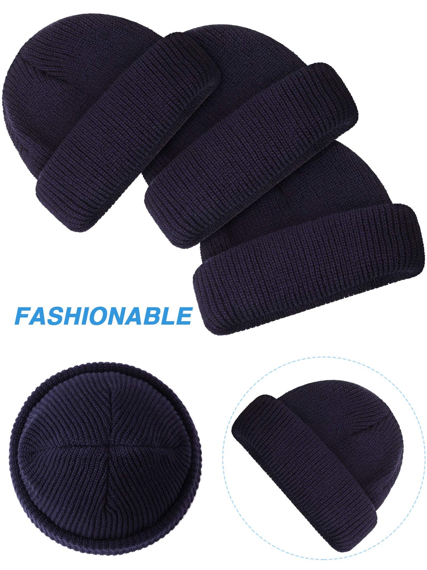 Zhanmai 12 Pack Winter Beanie Hats Bulk Warm Knitted Cuffed Skull Cap for Men Women(Navy Blue)