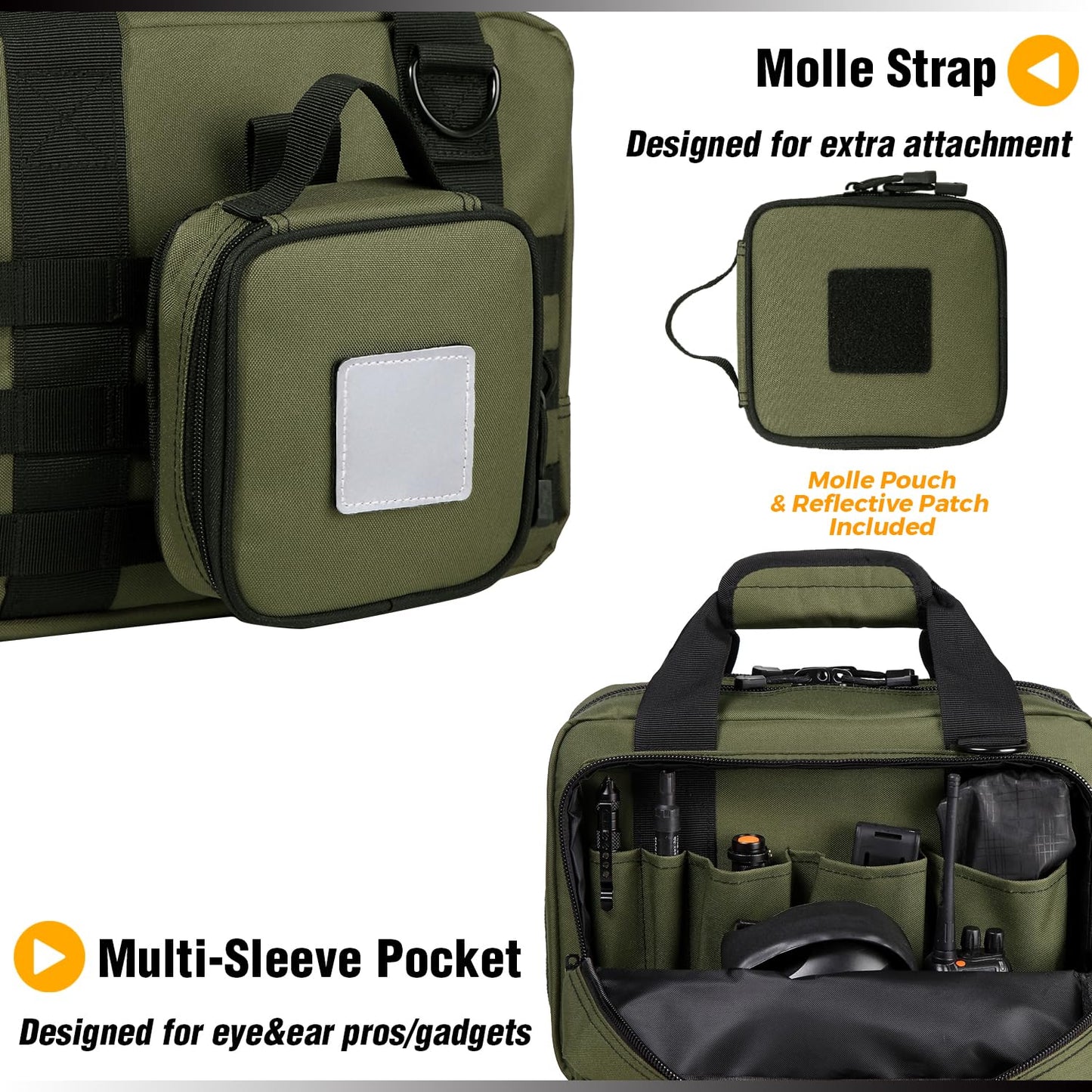 DBTAC Gun Case Bag Compact Small-PLUS | Tactical 3x Pistol Bag Handgun Revolver Shooting Case with Lockable Zipper for Shooting Range Outdoor Hunting, OD Green