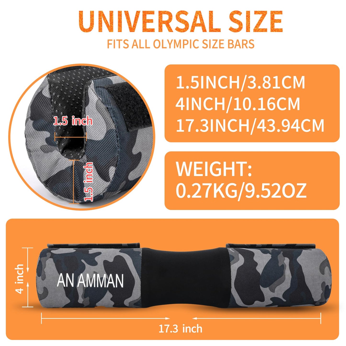 AN AMMAN Barbell Pad for Squat, Hip Thrust - Perfect for Gym Workout Smith Machine Thruster Weightlifting - Relieves Neck and Shoulder Pain - Thick Foam Cushion Camo Blue AM001BZ