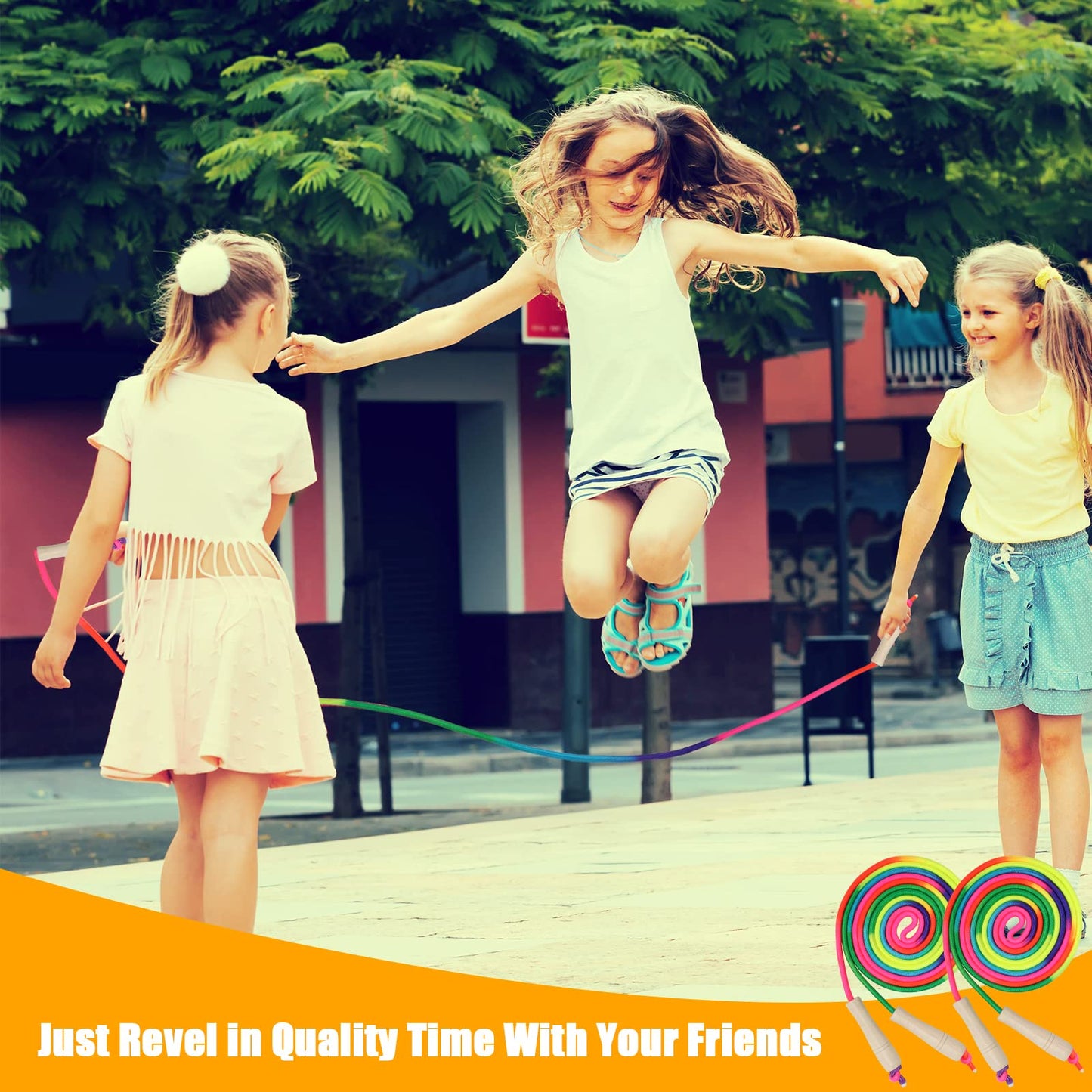 Coolrunner 16 FT Long Jump Rope(2 PACK), Double Dutch Jump Rope, Soft Beaded Skipping Rope for Kids Adults, Plastic Segmented Jump Rope, Long Enough for 4-5 Jumpers (Rainbow)