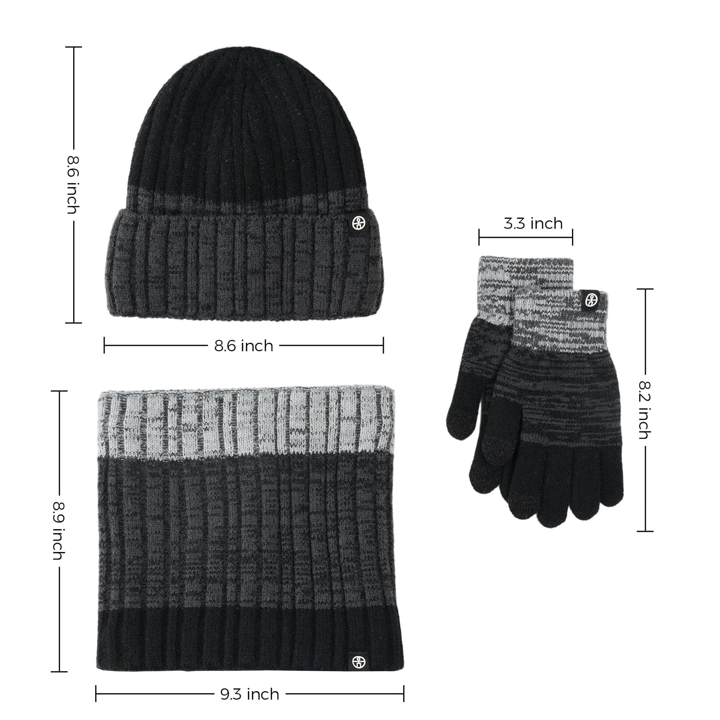 MA COWCF Winter Beanie Hat Scarf Gloves Set, Touchscreen Gloves Neck Warmer Scarf Fleece Lined Knit Skull Caps Winter Gift for Women Men (Black)