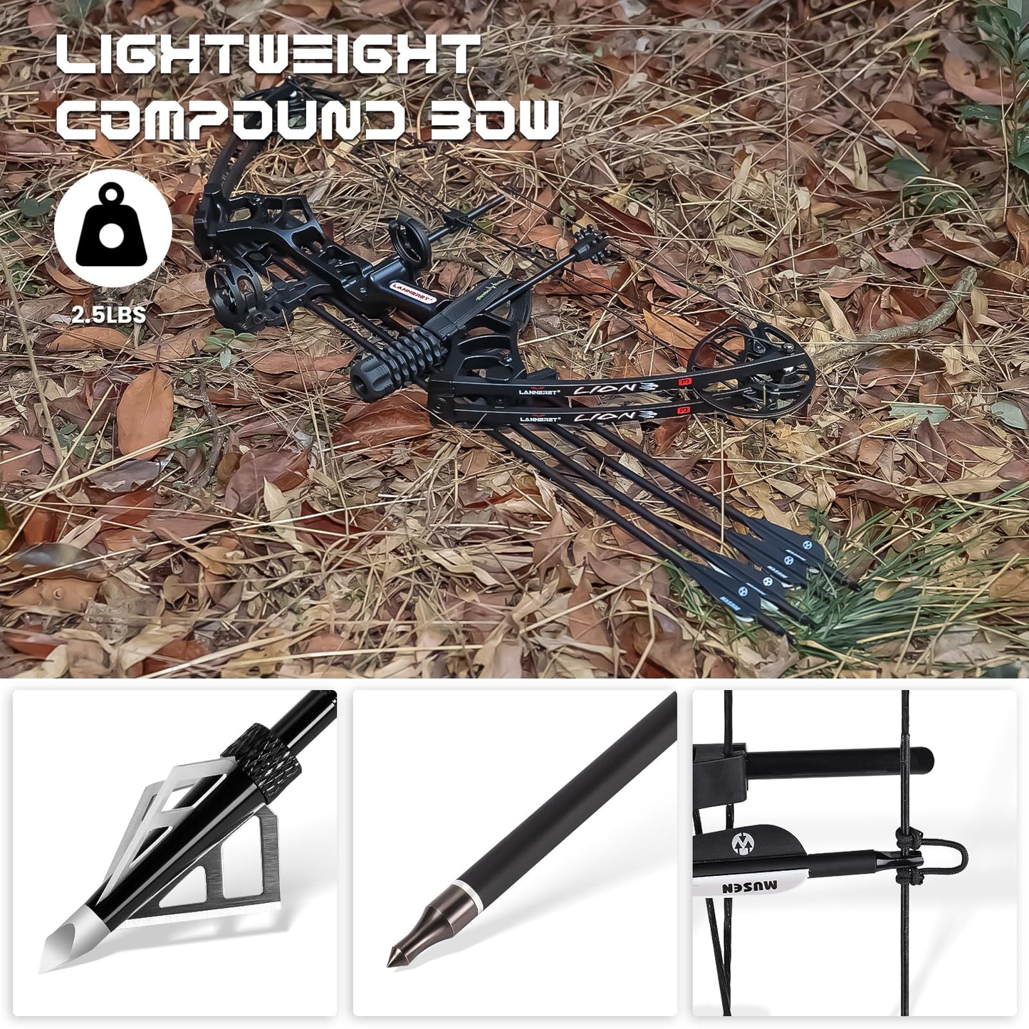 MOTION ZEUS Archery P3 Compound Bow and Archery Sets 0-70lbs for Adults and Teens,25"-31" Draw Length,up to IBO 320 fps,Lightweight Design Bow Adjustable 2024 New (Black Right Handed)