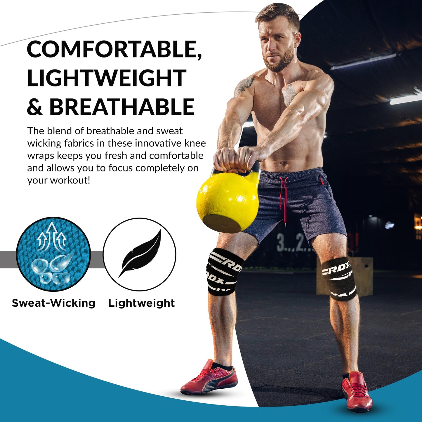 RDX Knee Wraps Pair Weightlifting, 78” Elasticated Straps for Gym Workout Fitness Squats Powerlifting Leg Press Bodybuilding