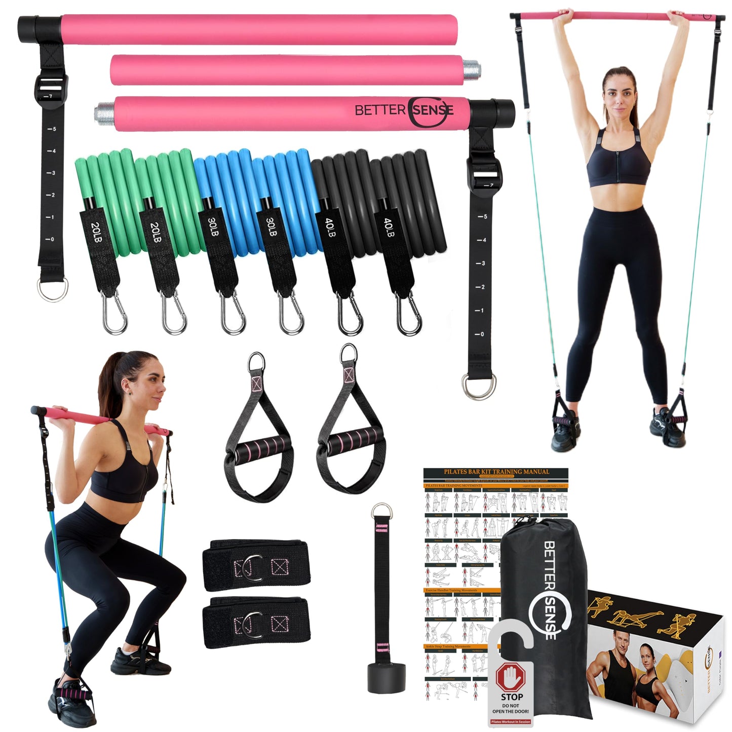Upgraded Pilates Bar Kit –39” Adjustable Exercise Equipment for Men, Women with 6X 20, 30, 40 lbs Resistance Bands with Adjustment Buckle – Pilates Equipment for Home Workouts for All Fitness Levels