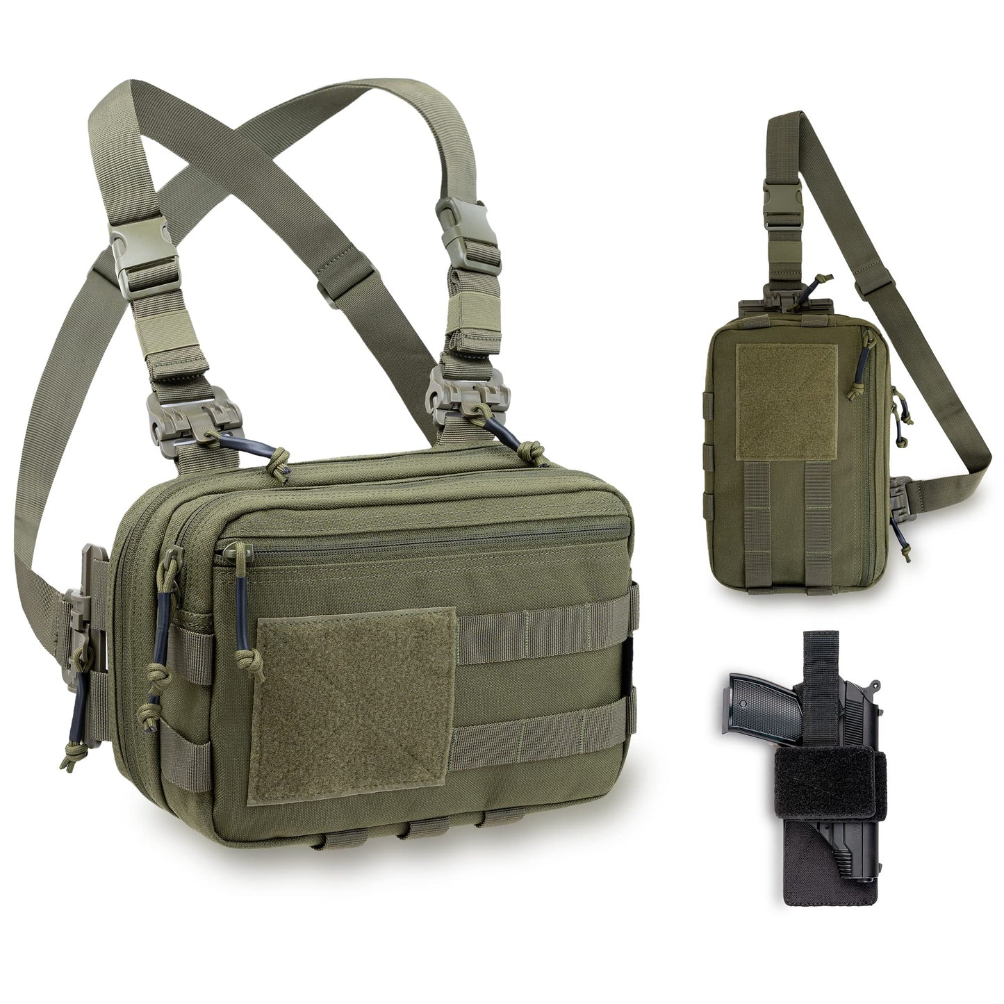 CLTAC Tactical Chest Rig Bag Concealed Carry CCW Pack Molle Pouch IFAK EMT Medical Organizer for Outdoor Hunting Shooting Hiking with Quick Release Harness and Gun Holster