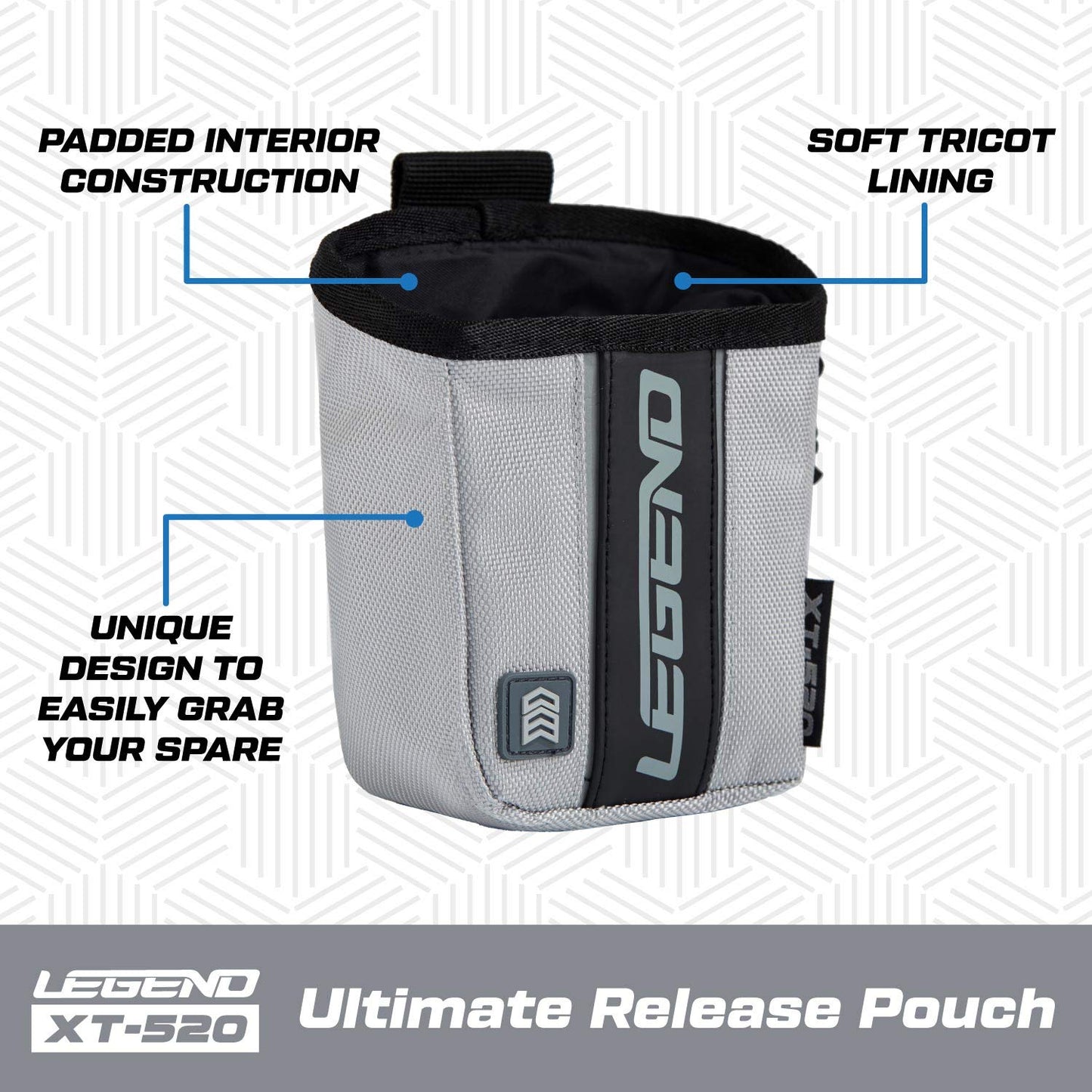 LEGEND - XT520 Quick Release Pouch & Finger Tab Bag (Grey) | Interior Divider for Better Organization & Storage of Release Aids | Attaches to Standard 2" Belt | Quick Drawstring Closure