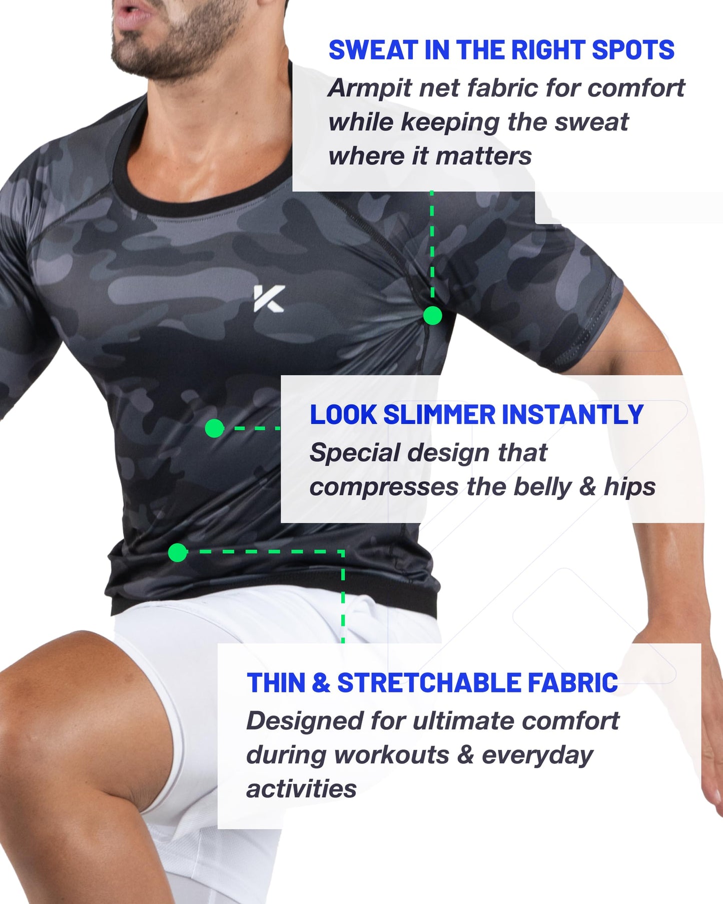 Kewlioo Men's Sauna Suit Shirt - Heat Trapping Sweat Compression Vest, Shapewear Top for Men, Sweat More & Look Great, Gym Workout Exercise Versatile Heat Shaper Jacket (Gray Camo, S)