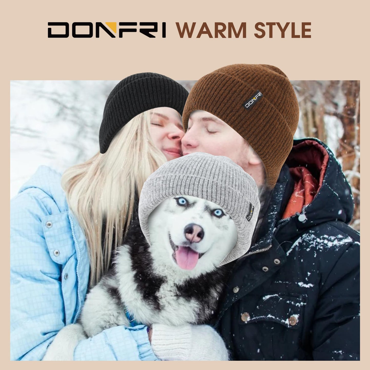 Donfri Wool Winter Beanie Hats Men Women Black Beanie Fleece Lined Super Soft Warm for Winter Skull Knit Beanie Gift