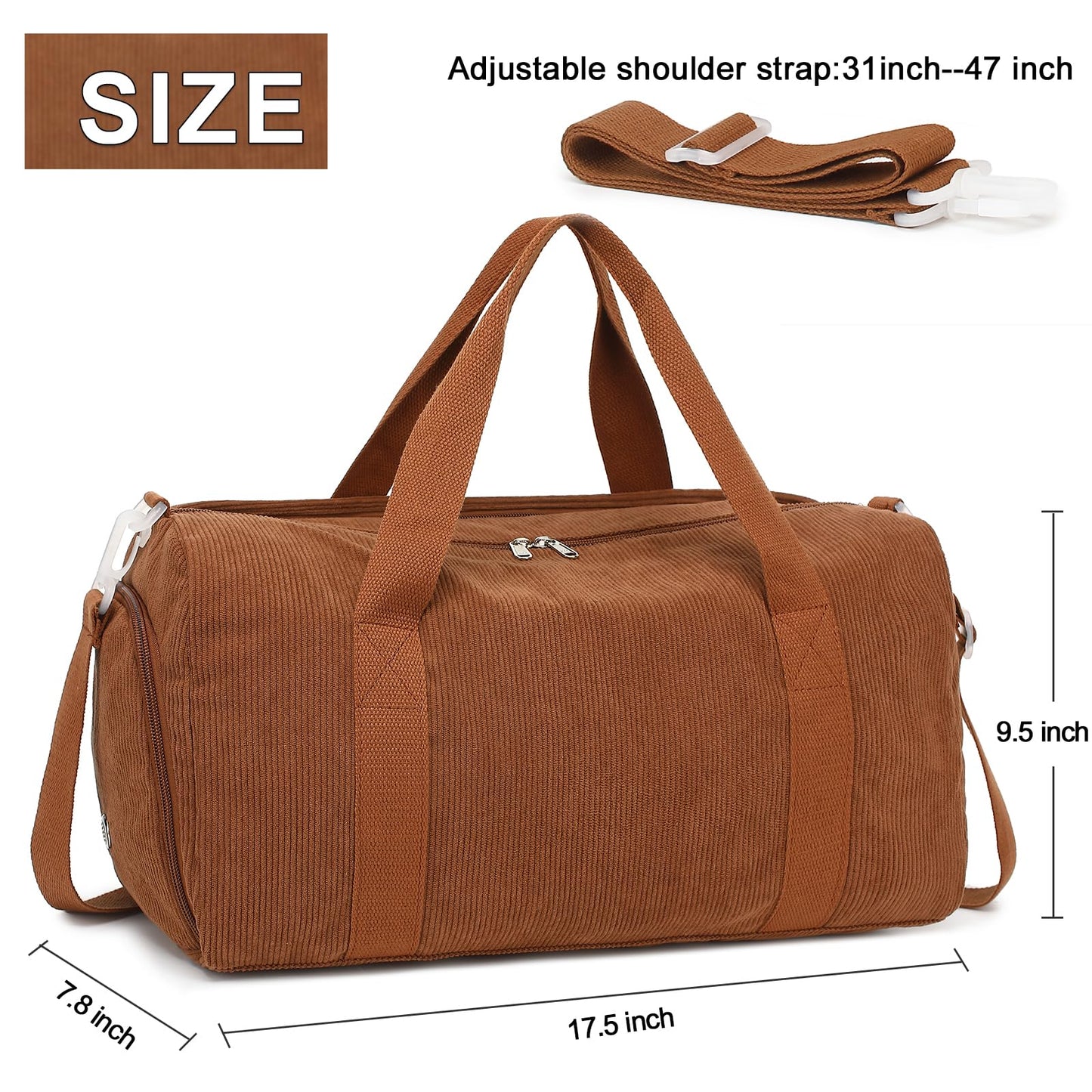 Duffle Bag for Gym Sports Women Girls Workout Travel Bag Weekender with Shoe Compartment and Wet Pocket (Corduroy-tan)