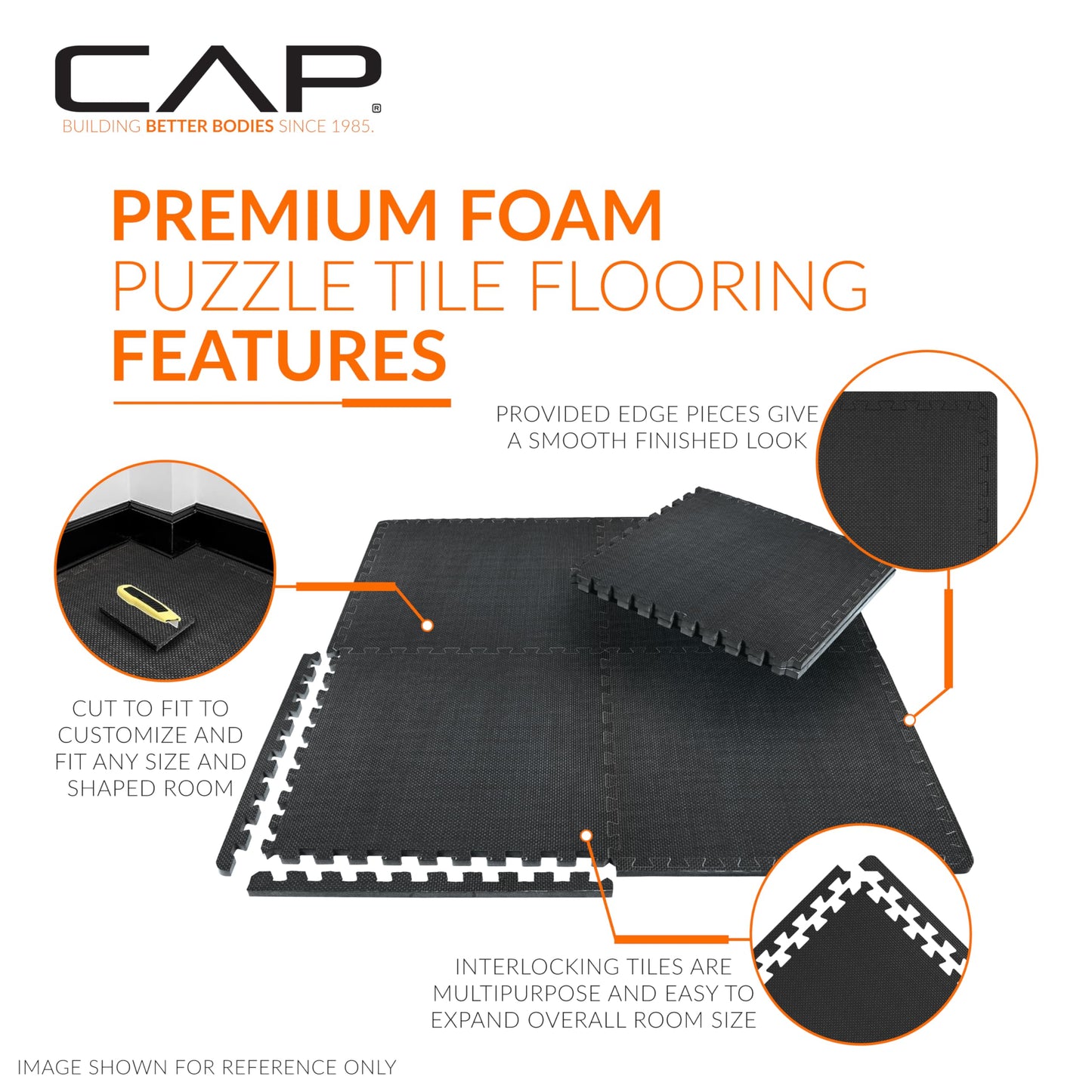 CAP Barbell 1/2-Inch Interlocking EVA Foam Exercise Puzzle Mats - 3 Pack | 24" x 24" x 1/2" | T Pattern - Black