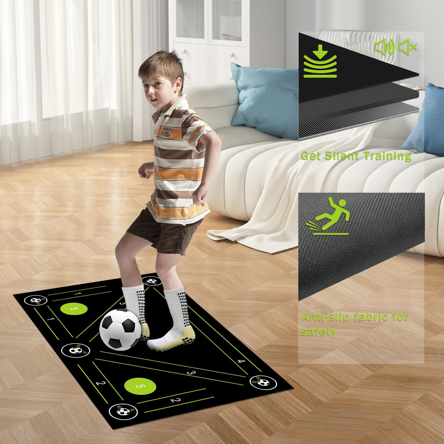 Soccer Training Mat,Football Footstep Training Mat-Silent Shock Absorption Training Mat,Anti-Skid Soccer Footwork Training Mat,Ball Mastery Mat Soccer Gift for Soccer Enthusiasts
