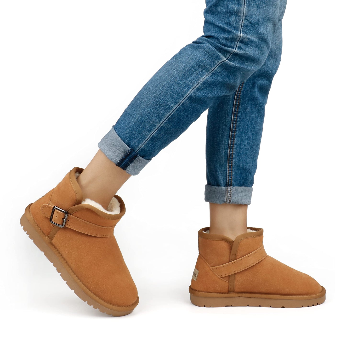 JOY IN LOVE Snow Boots for Women Thick Plush Winter Shoes With Buckle Chestnut 10 US