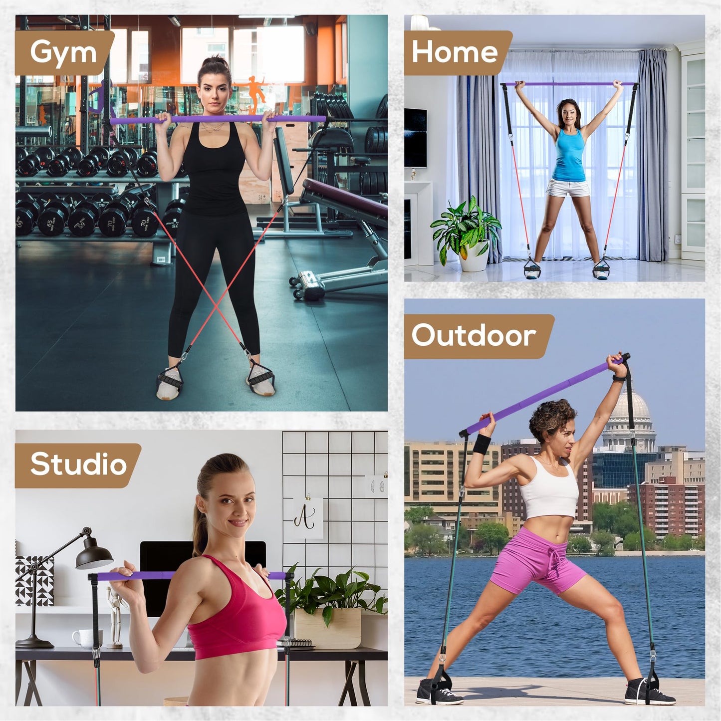LEXIL Pilates Bar Exercise Kit-Stackable 3 Pairs of Resistance Bands (15, 20, 30LB) - Home Gym Equipment for Men and Women, Workout Kit for Body Toning,with Fitness Video