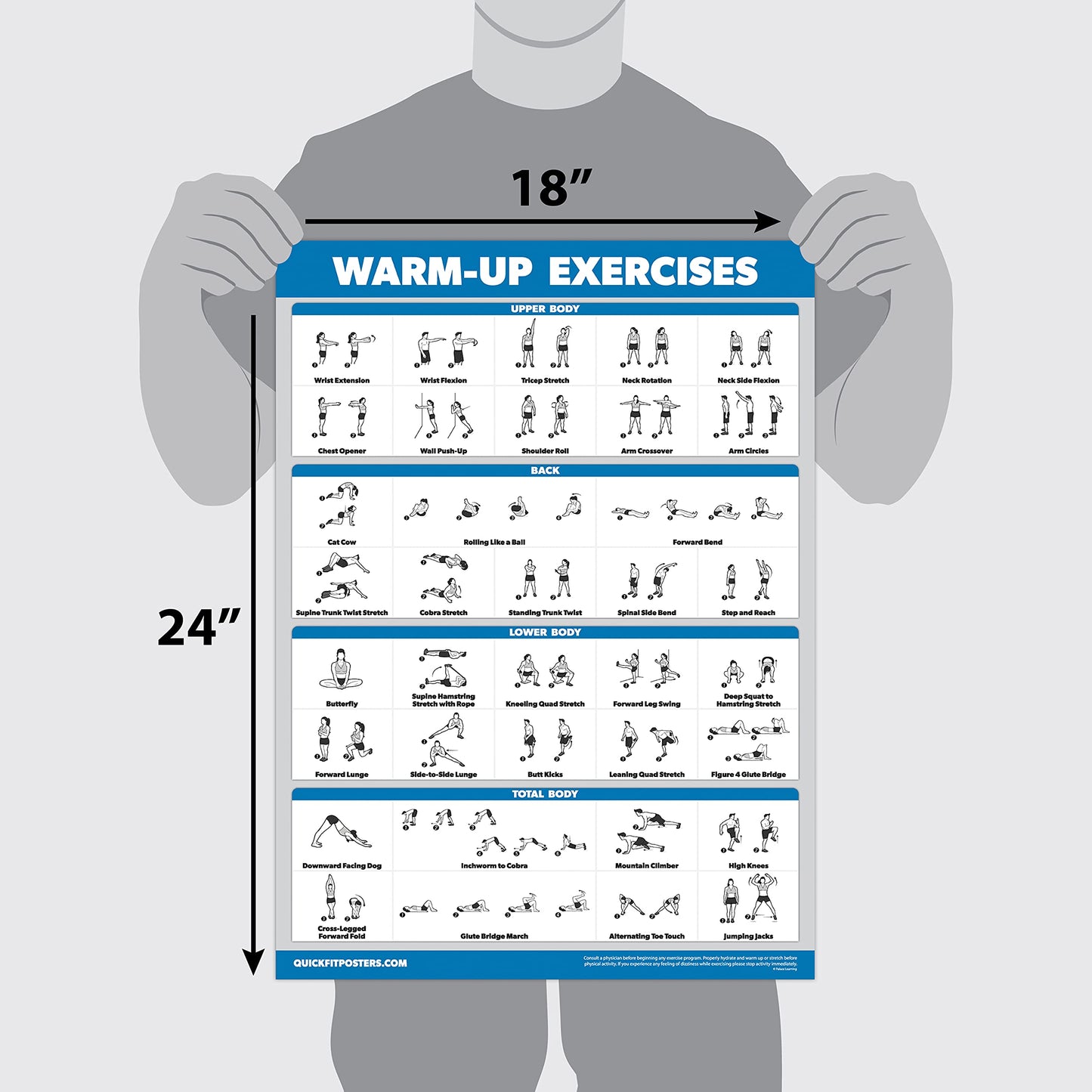 Palace Learning 4 Pack - Warm Up Exercises + Yoga Workouts + Stretching Exercises + Pilates Exercises - Set of 4 Workout Charts (LAMINATED, 18” x 24”)
